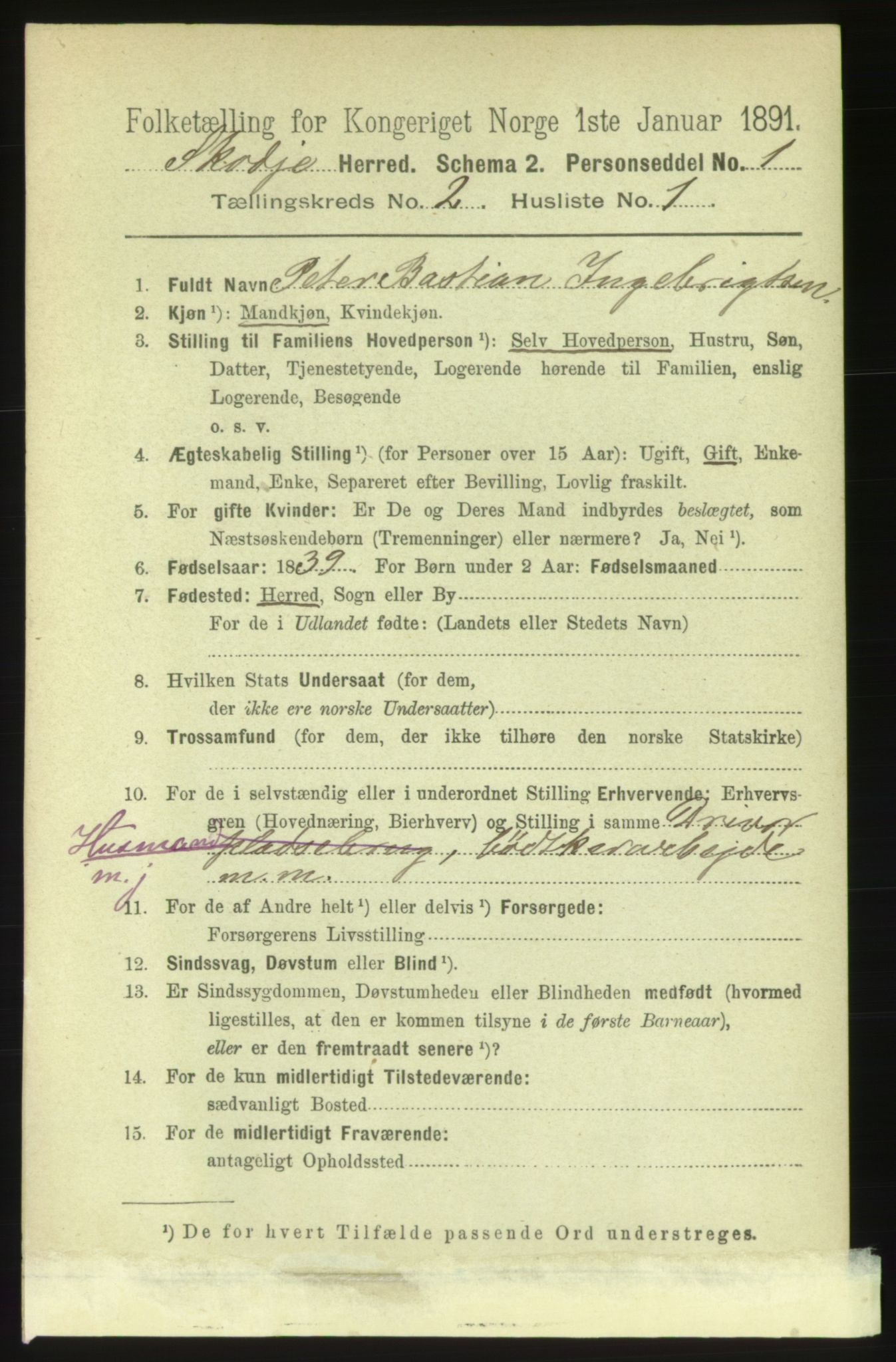 RA, 1891 census for 1529 Skodje, 1891, p. 275