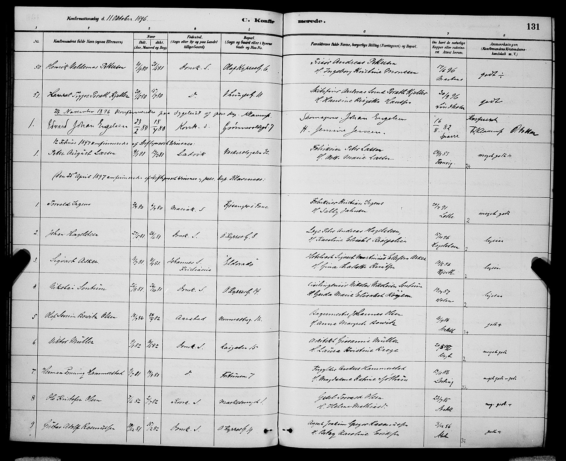 Domkirken sokneprestembete, SAB/A-74801/H/Hab/L0024: Parish register (copy) no. C 4, 1880-1899, p. 131