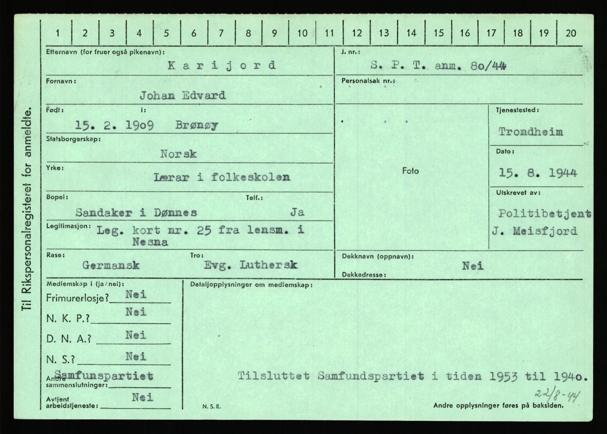 Statspolitiet - Hovedkontoret / Osloavdelingen, AV/RA-S-1329/C/Ca/L0008: Johan(nes)sen - Knoph, 1943-1945, p. 3256