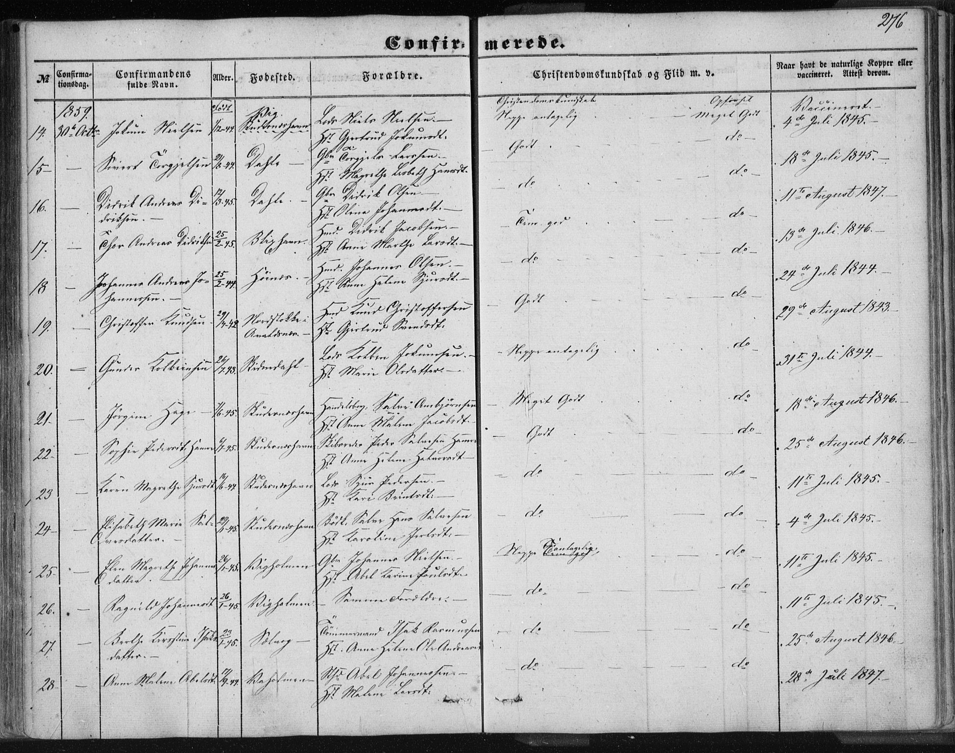 Skudenes sokneprestkontor, SAST/A -101849/H/Ha/Haa/L0004: Parish register (official) no. A 3.1, 1847-1863, p. 276