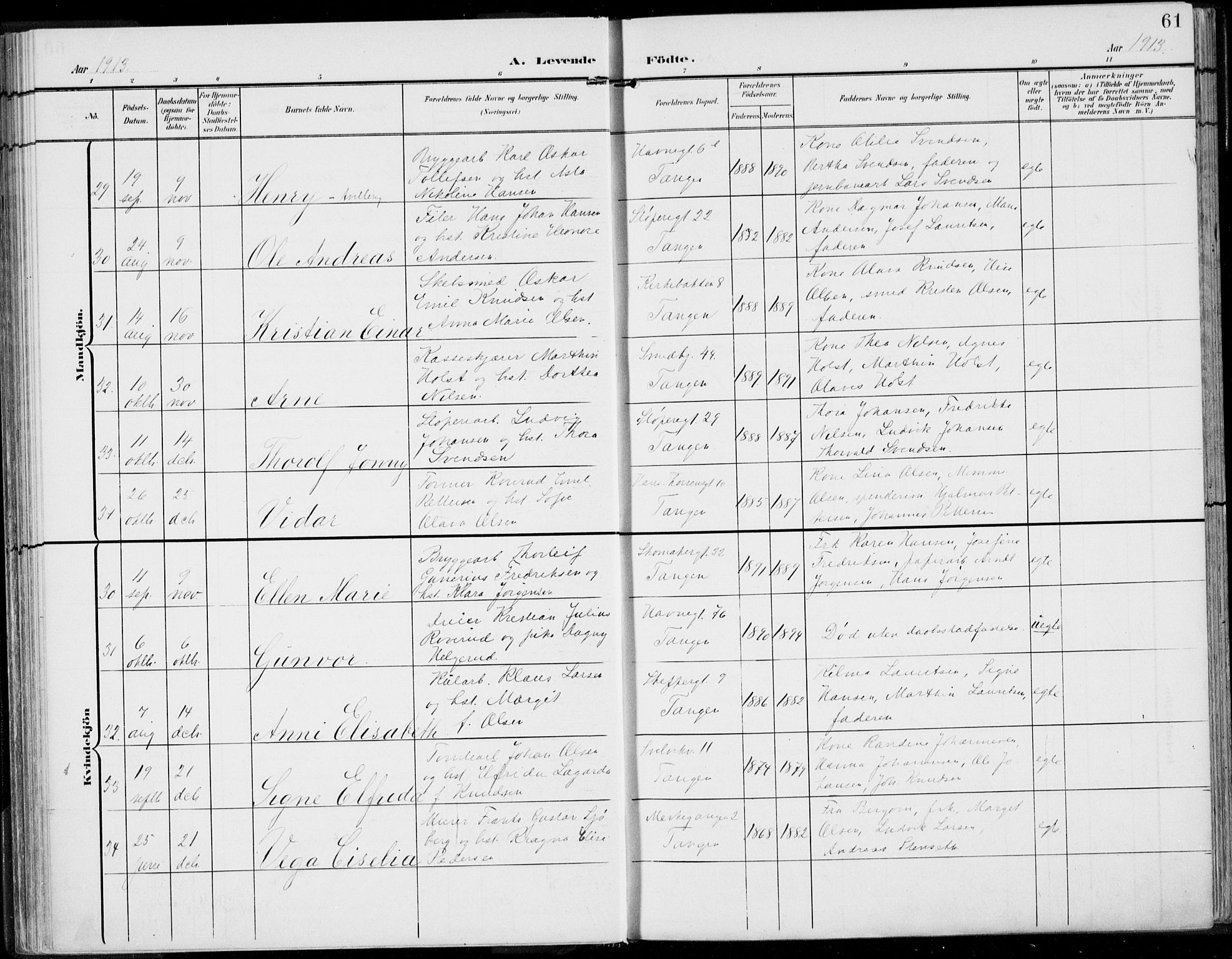 Strømsø kirkebøker, AV/SAKO-A-246/F/Fb/L0008: Parish register (official) no. II 8, 1902-1933, p. 61