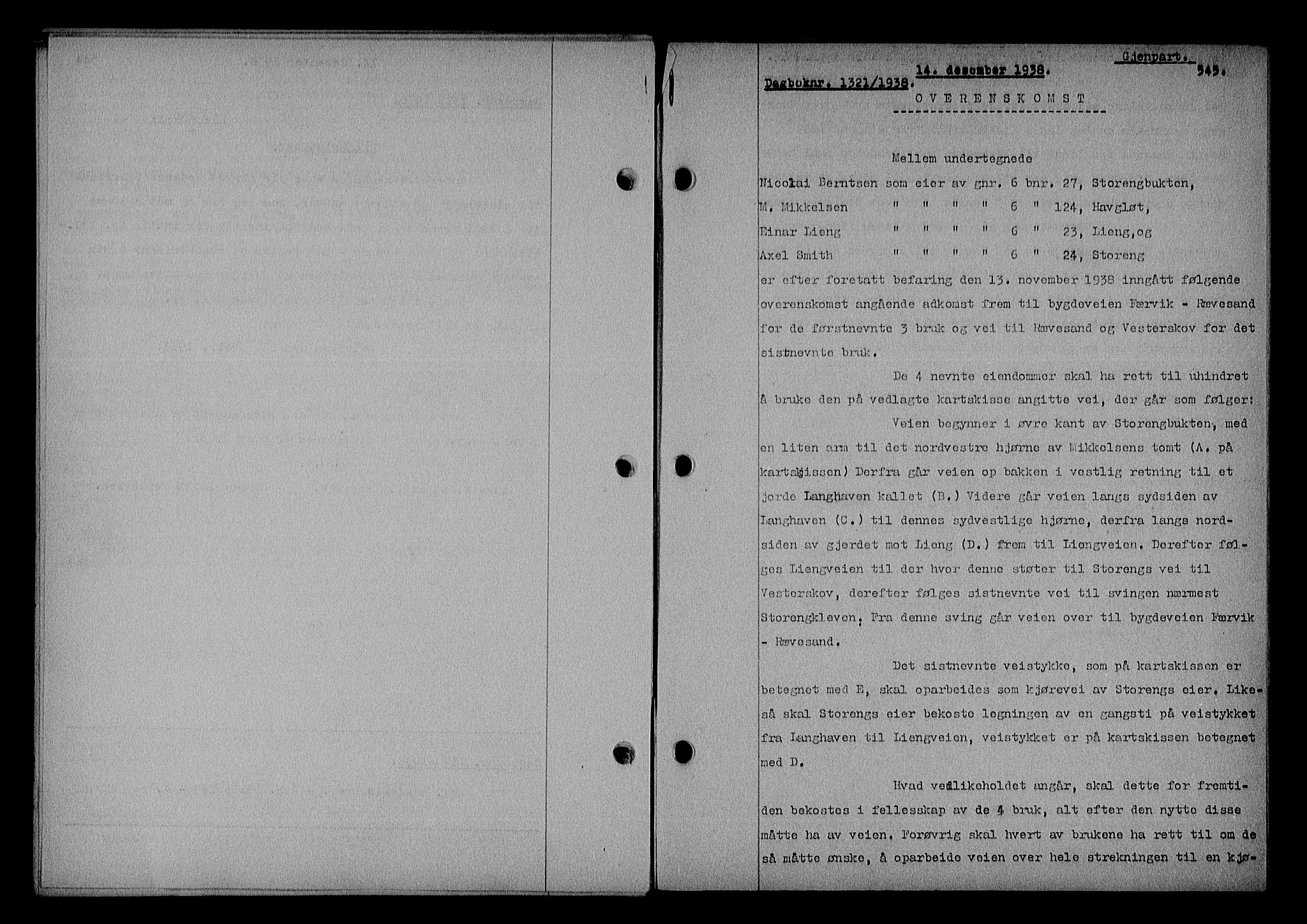 Nedenes sorenskriveri, SAK/1221-0006/G/Gb/Gba/L0045: Mortgage book no. 41, 1938-1938, Diary no: : 1321/1938