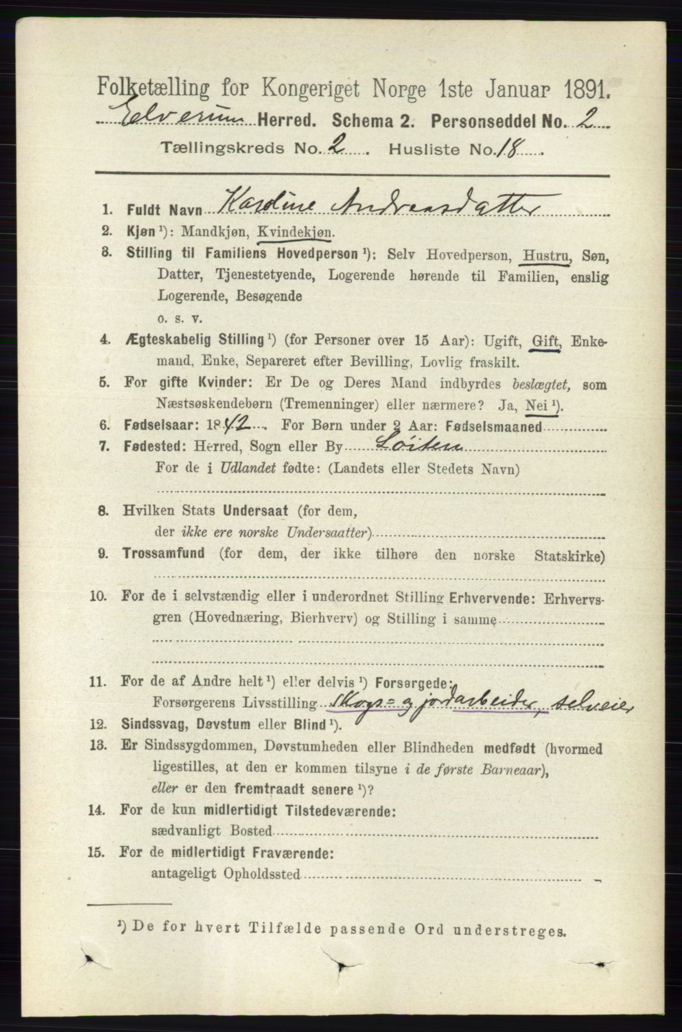 RA, 1891 census for 0427 Elverum, 1891, p. 1336