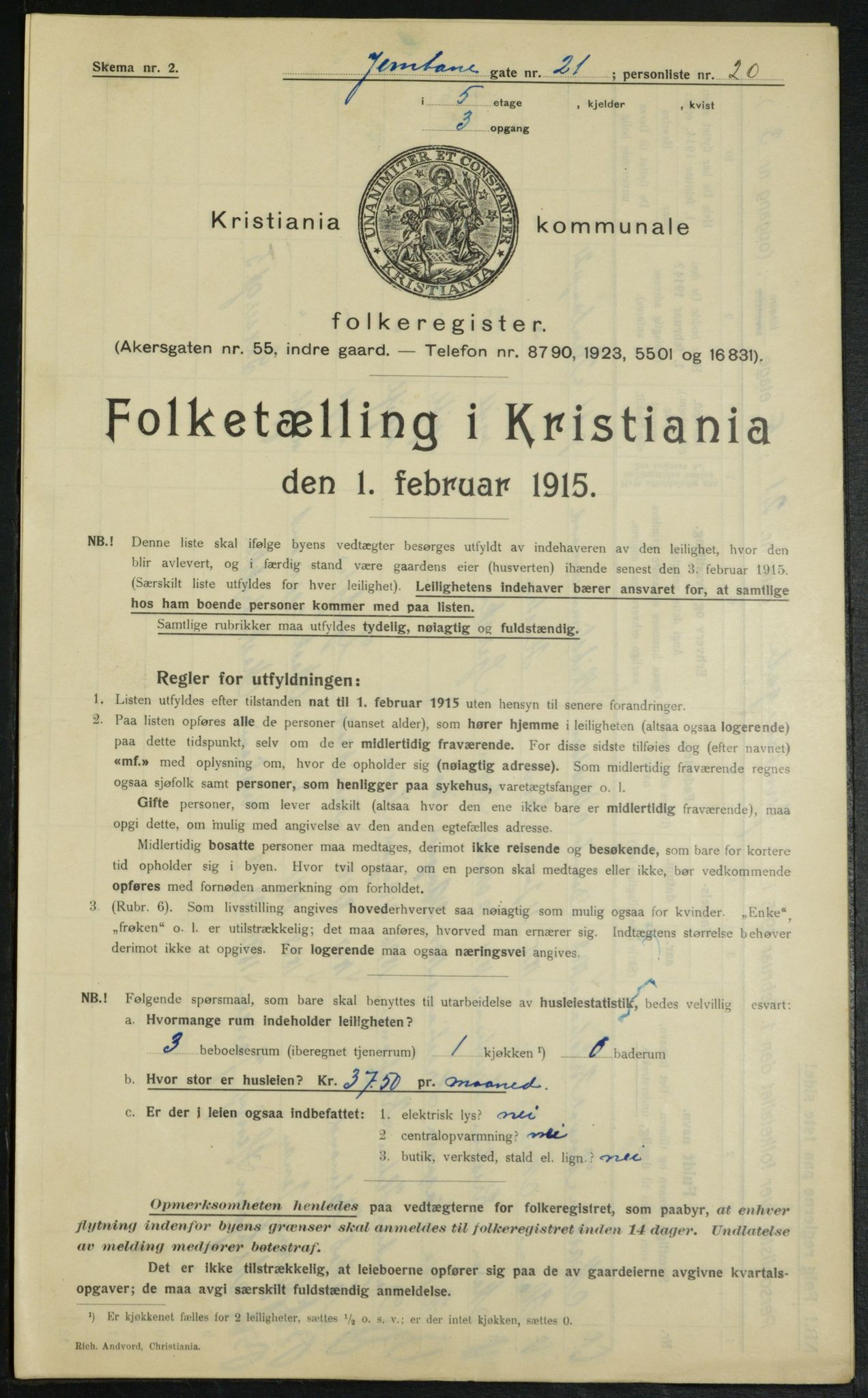 OBA, Municipal Census 1915 for Kristiania, 1915, p. 46448