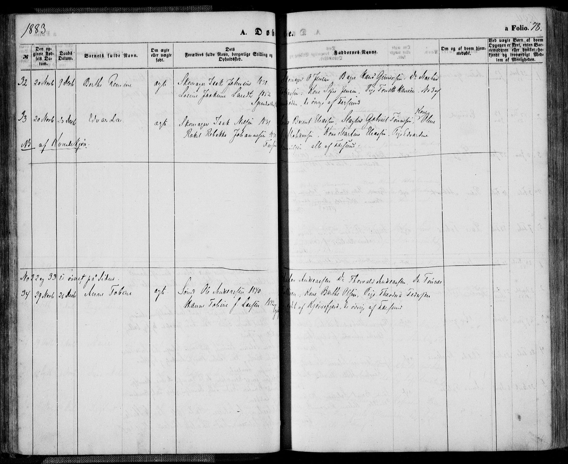 Farsund sokneprestkontor, AV/SAK-1111-0009/F/Fa/L0005: Parish register (official) no. A 5, 1863-1886, p. 78