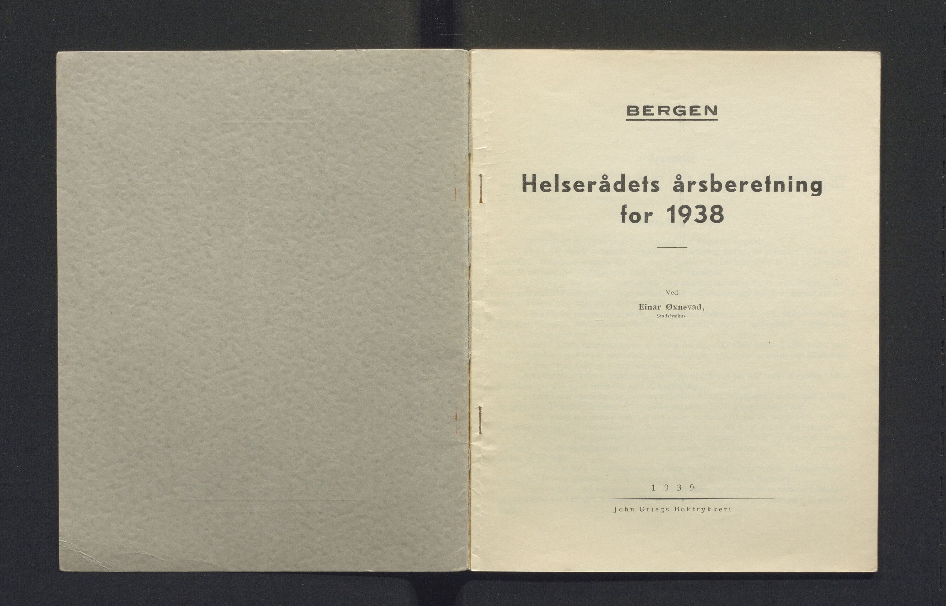 Bergen kommune, Sunnhetsvesen (Bergen helseråd), BBA/A-2617/X/Xa/L0031: Årsmelding, 1938