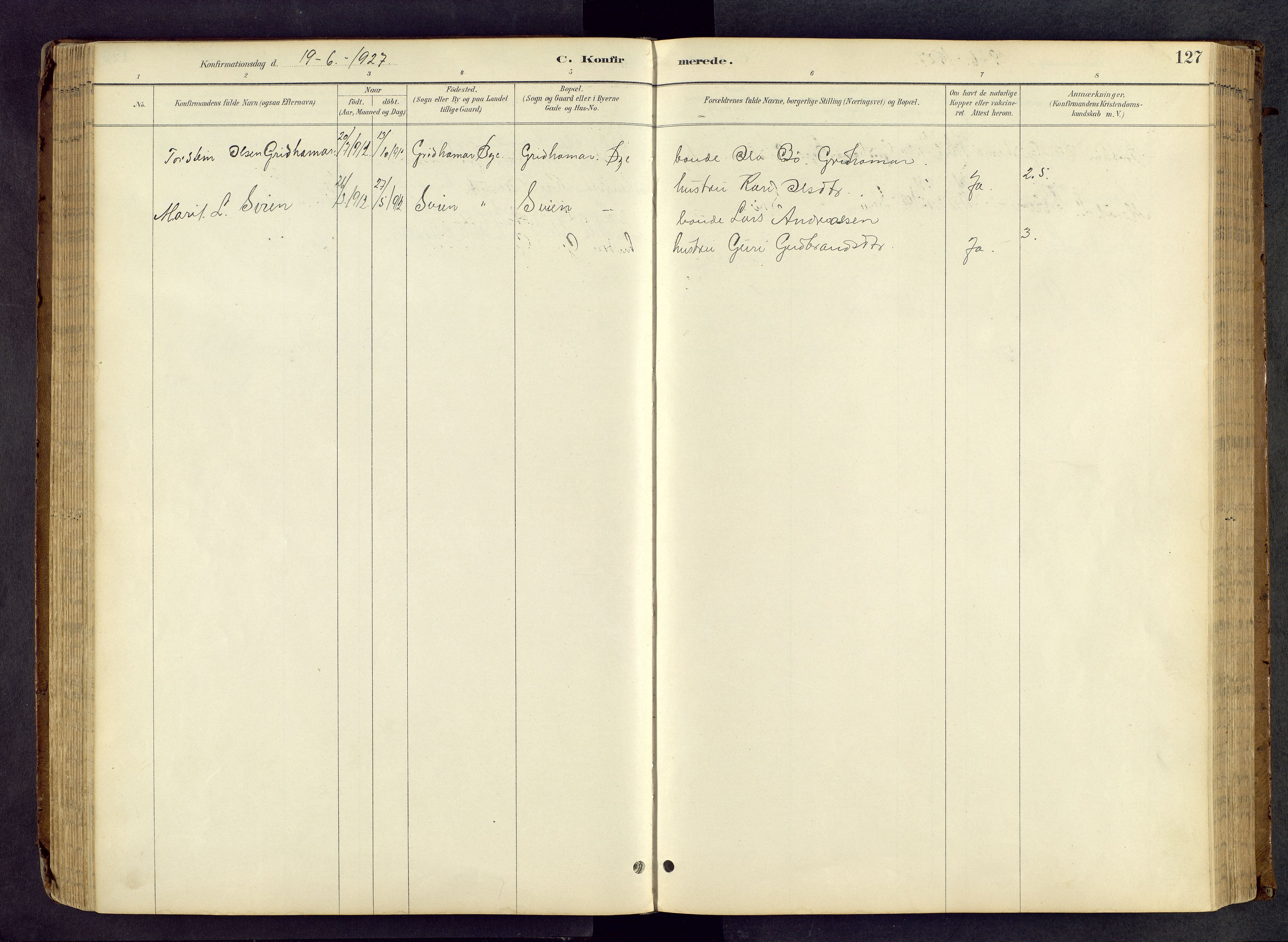 Vang prestekontor, Valdres, AV/SAH-PREST-140/H/Hb/L0005: Parish register (copy) no. 5, 1889-1945, p. 127