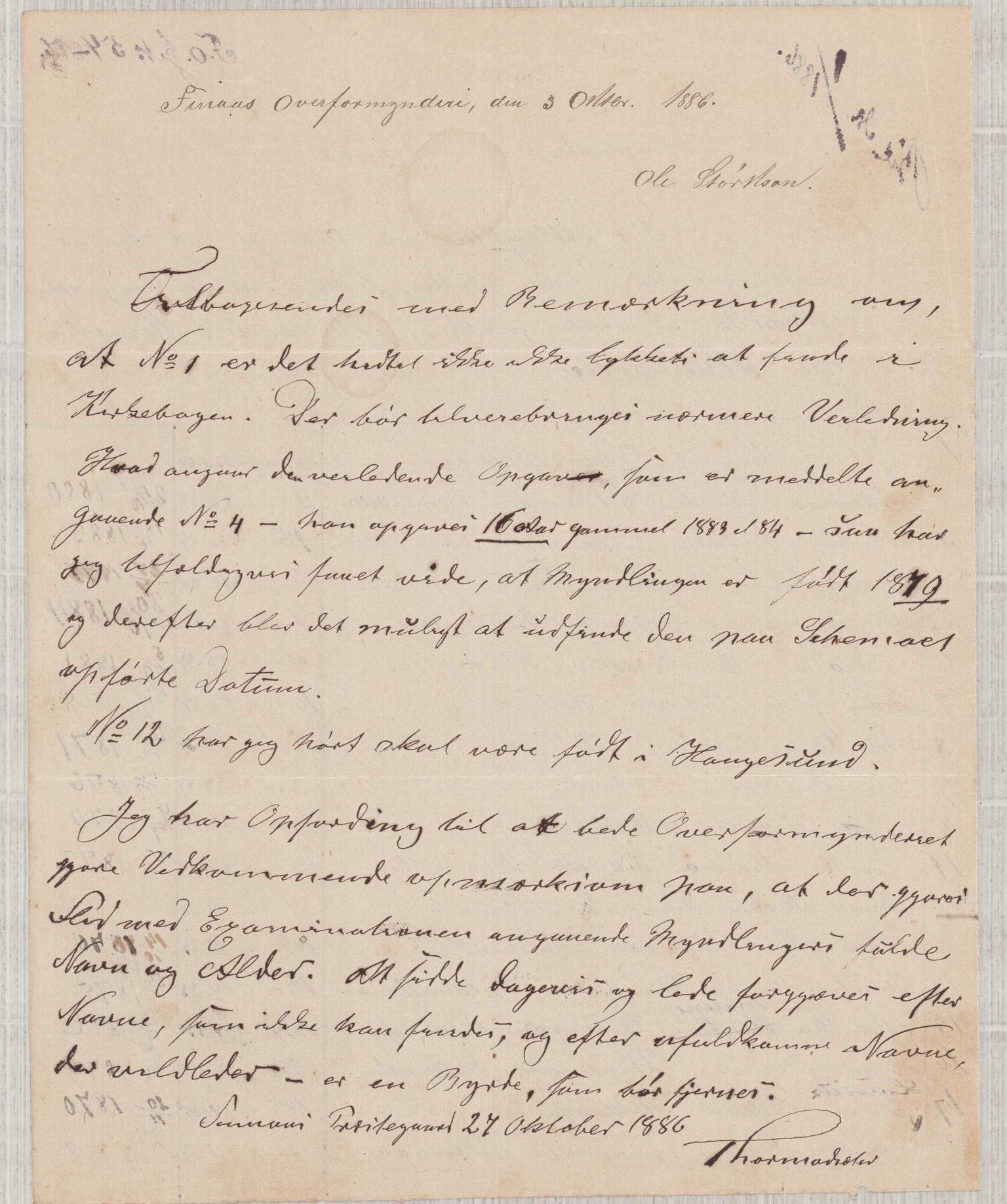 Finnaas kommune. Overformynderiet, IKAH/1218a-812/D/Da/Daa/L0001/0003: Kronologisk ordna korrespondanse / Kronologisk ordna korrespondanse, 1883-1887, p. 157