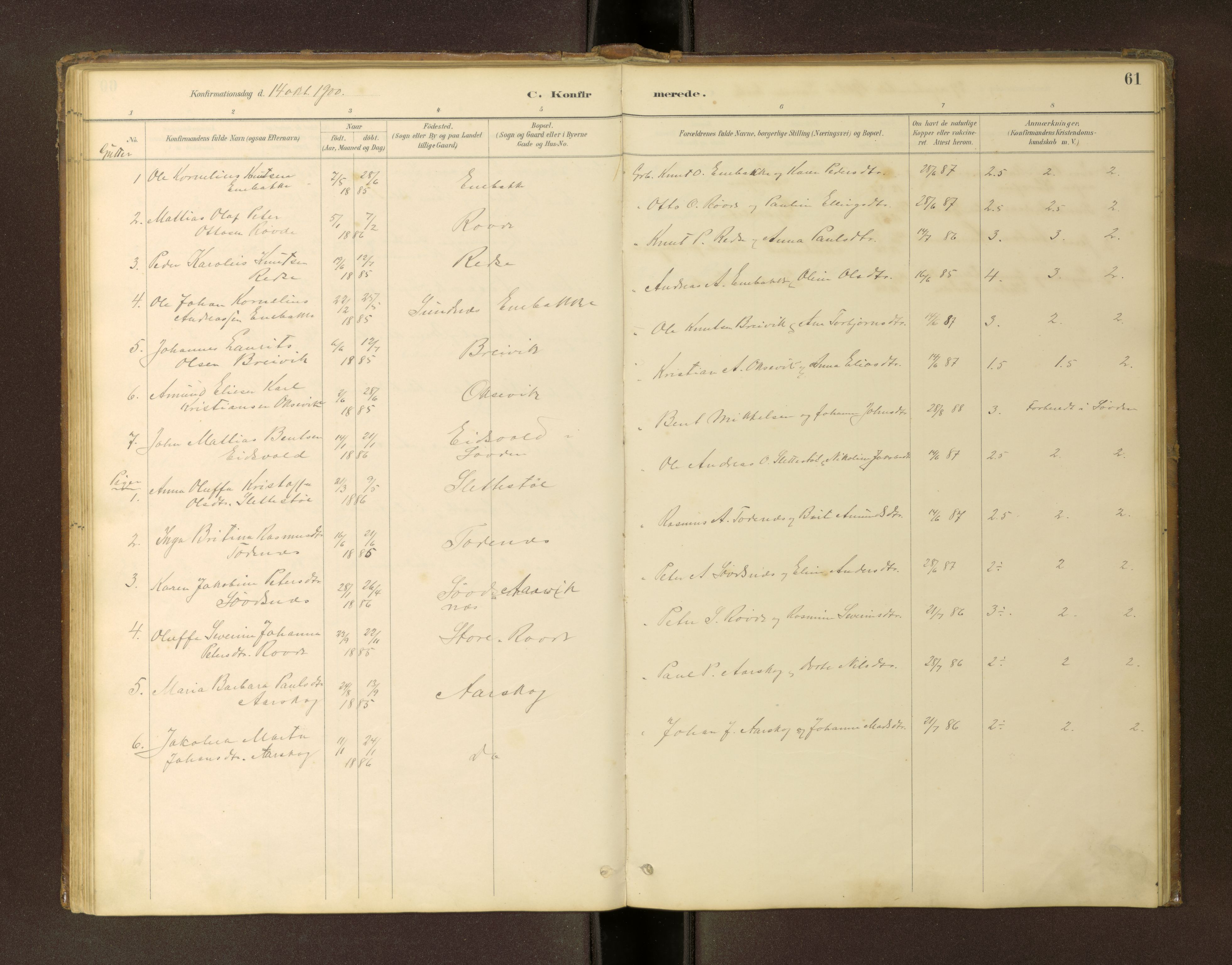 Ministerialprotokoller, klokkerbøker og fødselsregistre - Møre og Romsdal, SAT/A-1454/504/L0060: Parish register (copy) no. 504C02, 1884-1903, p. 61