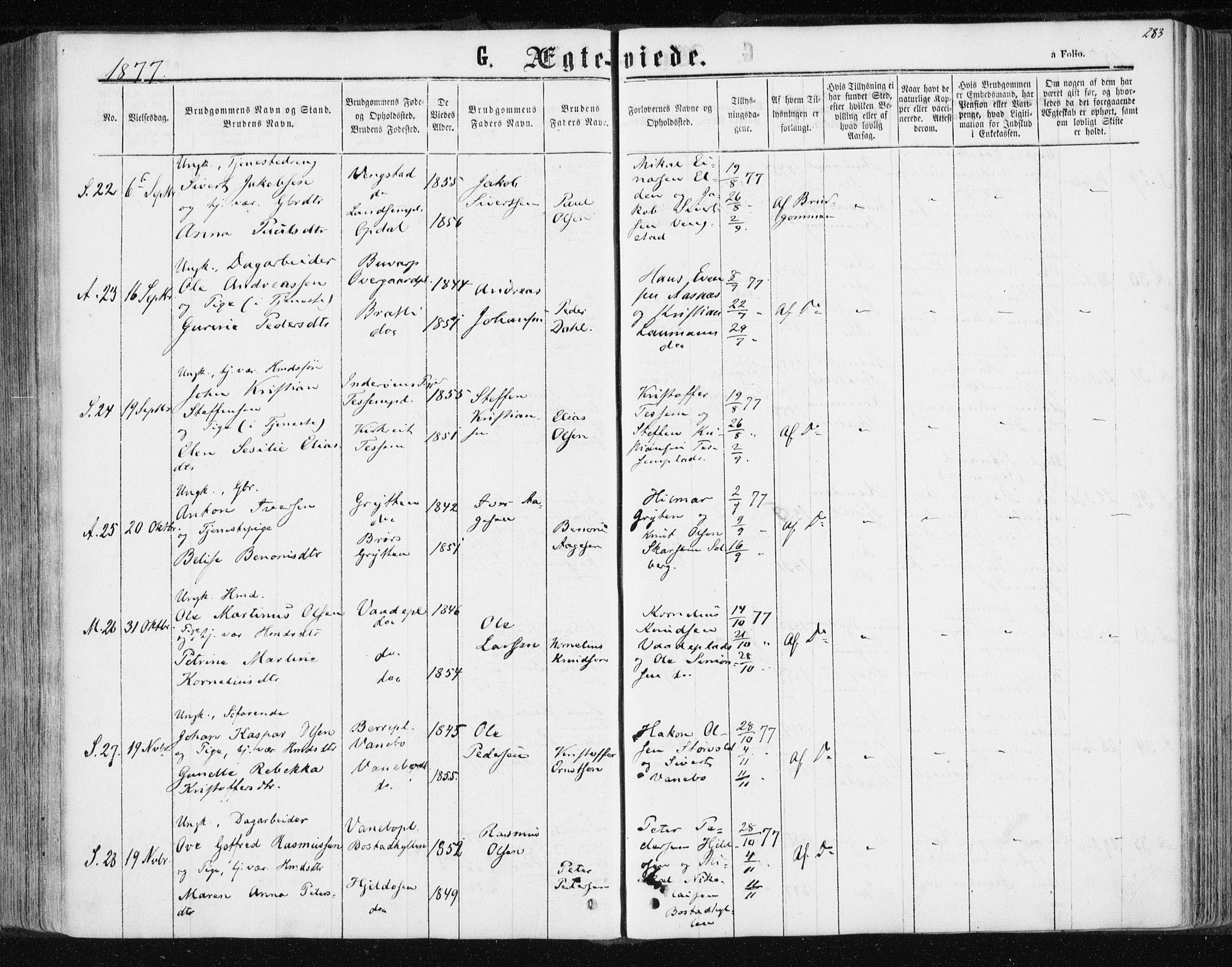 Ministerialprotokoller, klokkerbøker og fødselsregistre - Nord-Trøndelag, AV/SAT-A-1458/741/L0394: Parish register (official) no. 741A08, 1864-1877, p. 283