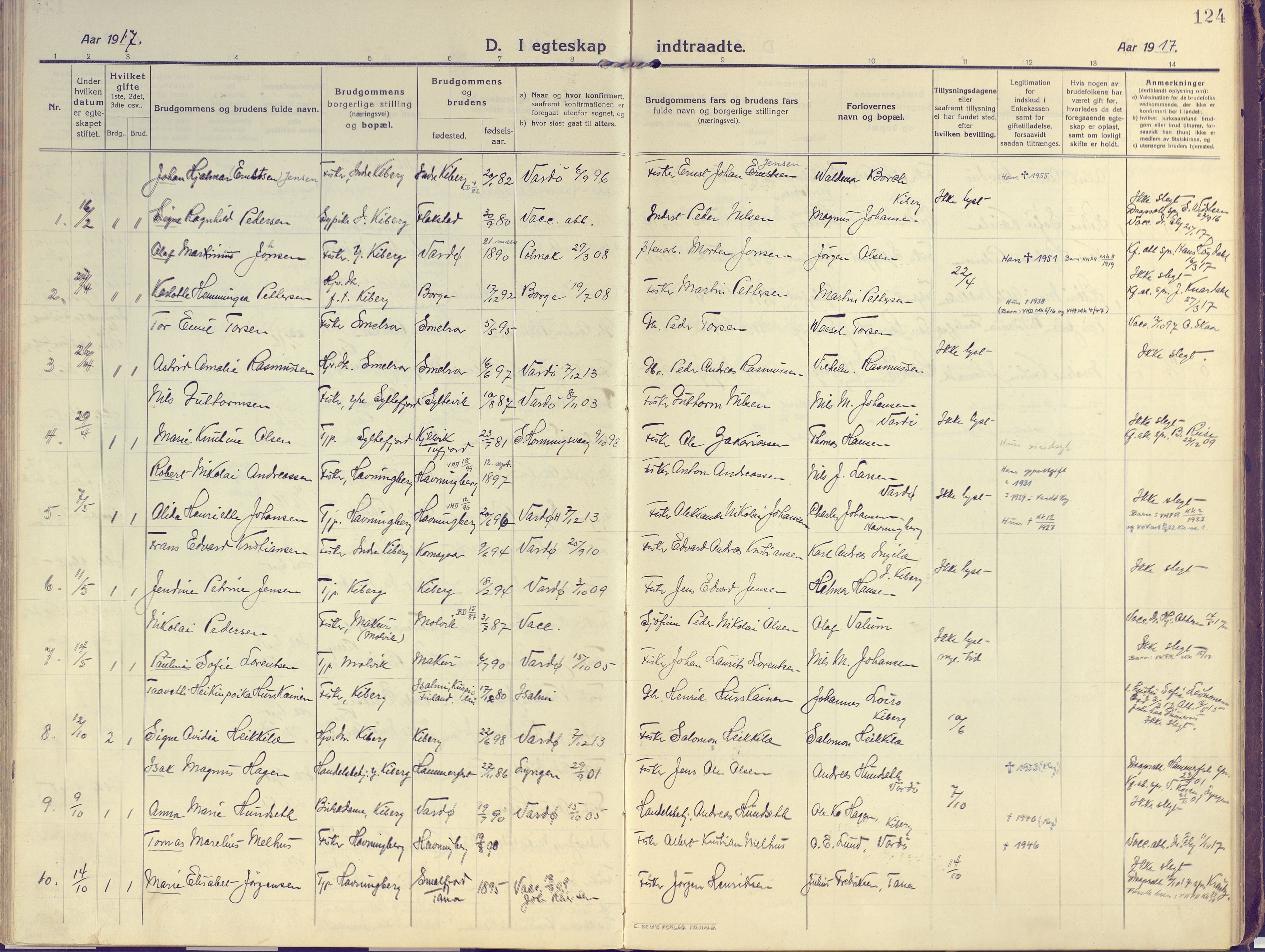 Vardø sokneprestkontor, SATØ/S-1332/H/Ha/L0013kirke: Parish register (official) no. 13, 1912-1928, p. 124