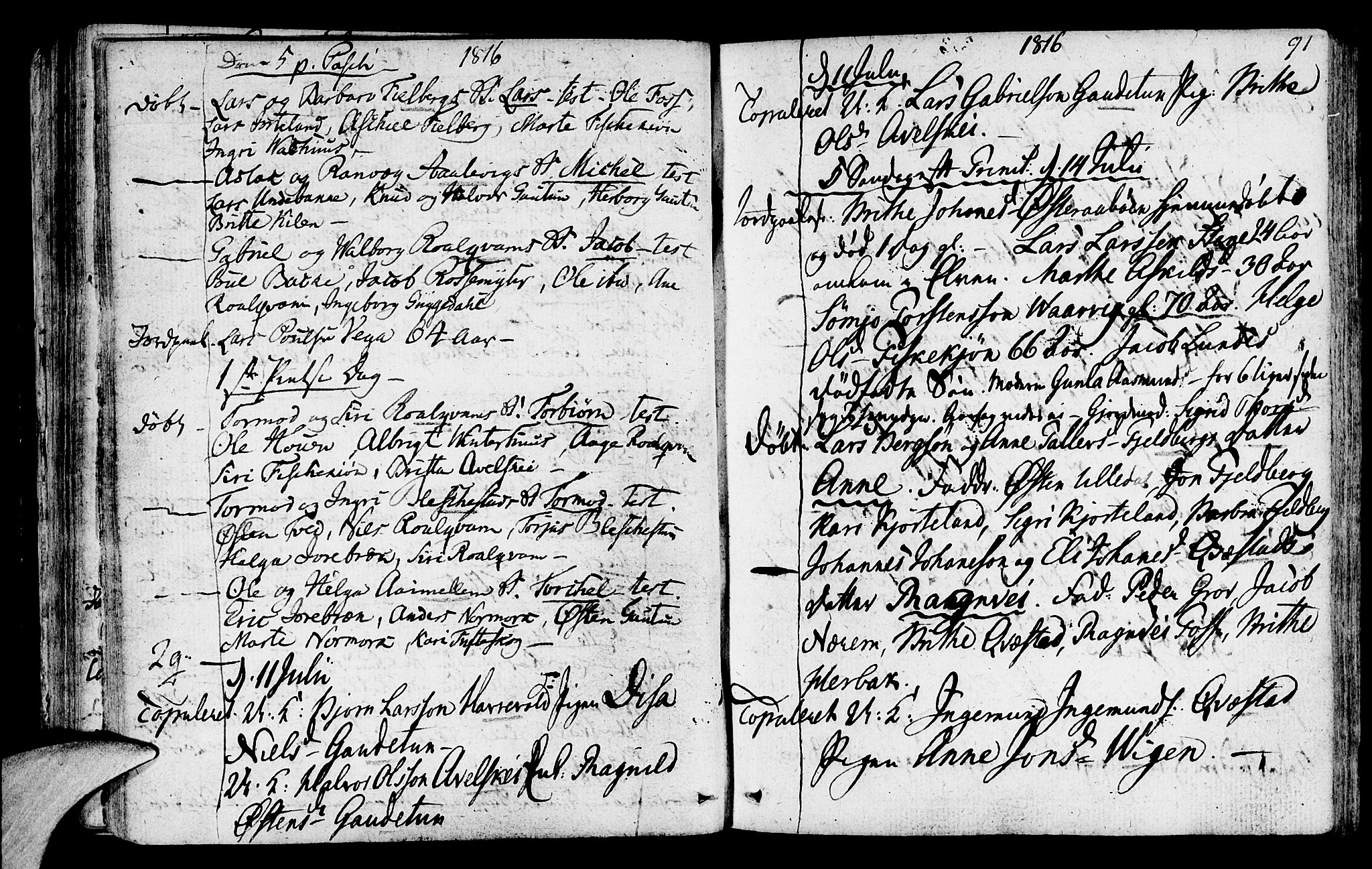 Suldal sokneprestkontor, AV/SAST-A-101845/01/IV/L0004: Parish register (official) no. A 4, 1800-1816, p. 91