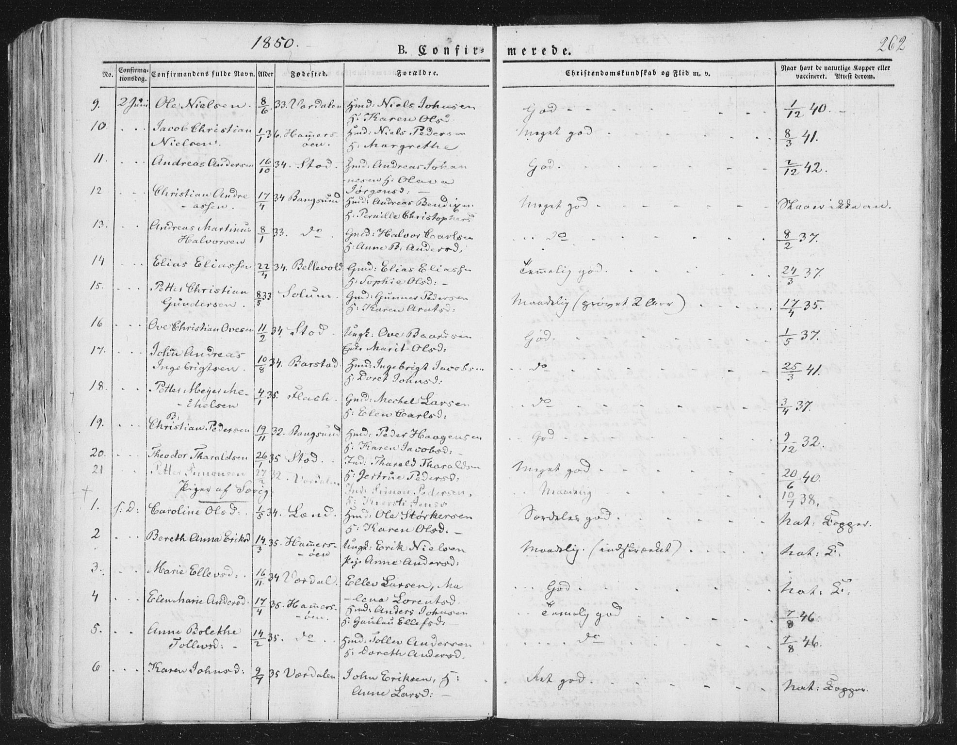 Ministerialprotokoller, klokkerbøker og fødselsregistre - Nord-Trøndelag, AV/SAT-A-1458/764/L0551: Parish register (official) no. 764A07a, 1824-1864, p. 262