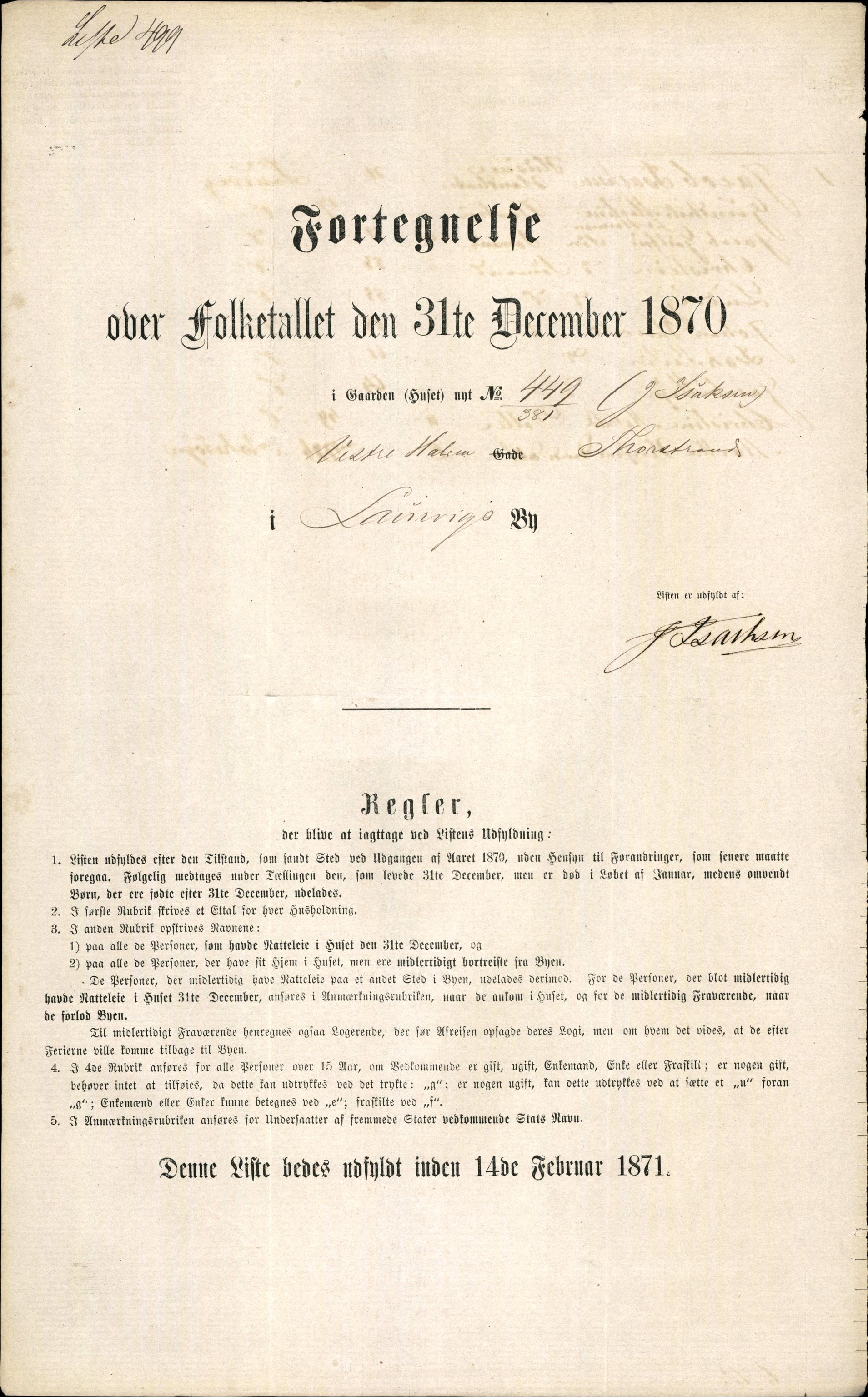 RA, 1870 census for 0707 Larvik, 1870, p. 1019