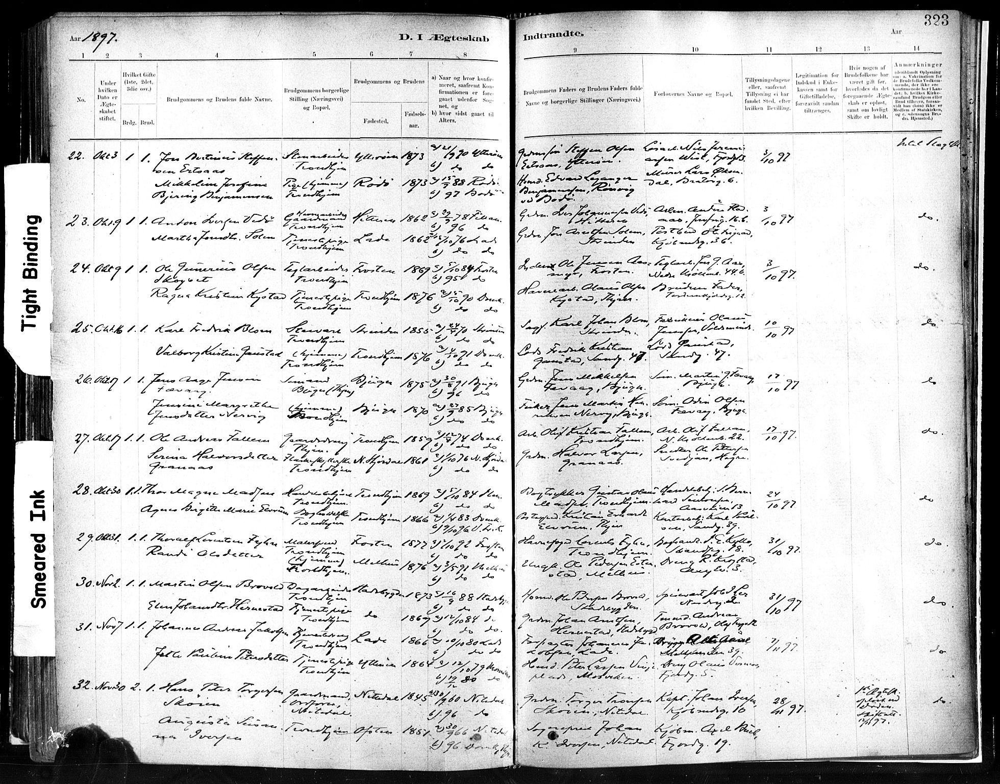 Ministerialprotokoller, klokkerbøker og fødselsregistre - Sør-Trøndelag, SAT/A-1456/602/L0119: Parish register (official) no. 602A17, 1880-1901, p. 323