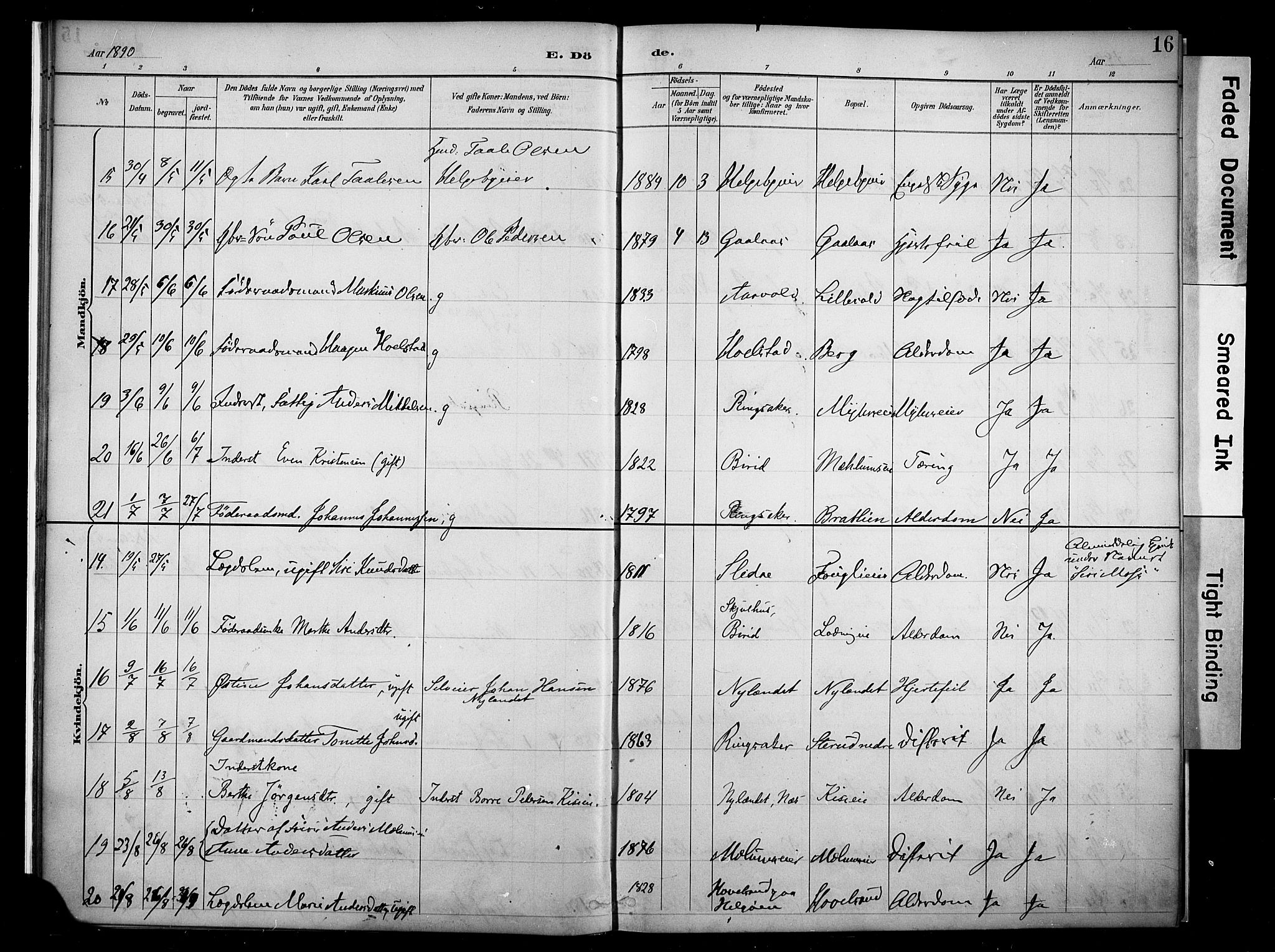 Nes prestekontor, Hedmark, SAH/PREST-020/K/Ka/L0011: Parish register (official) no. 11, 1887-1905, p. 16