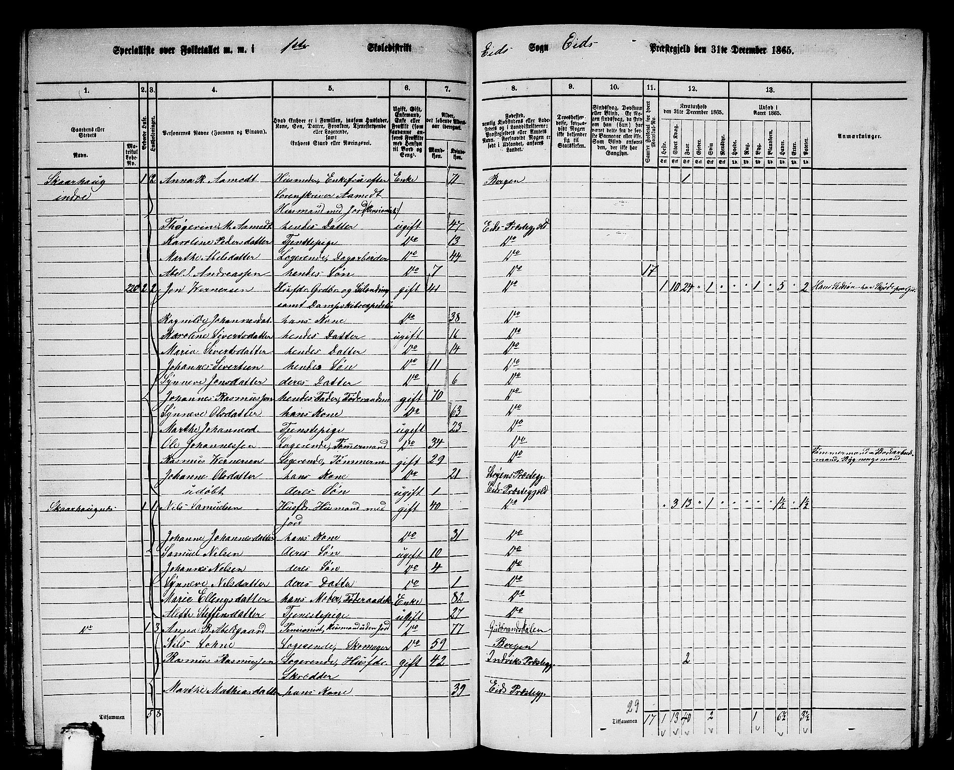 RA, 1865 census for Eid, 1865, p. 167