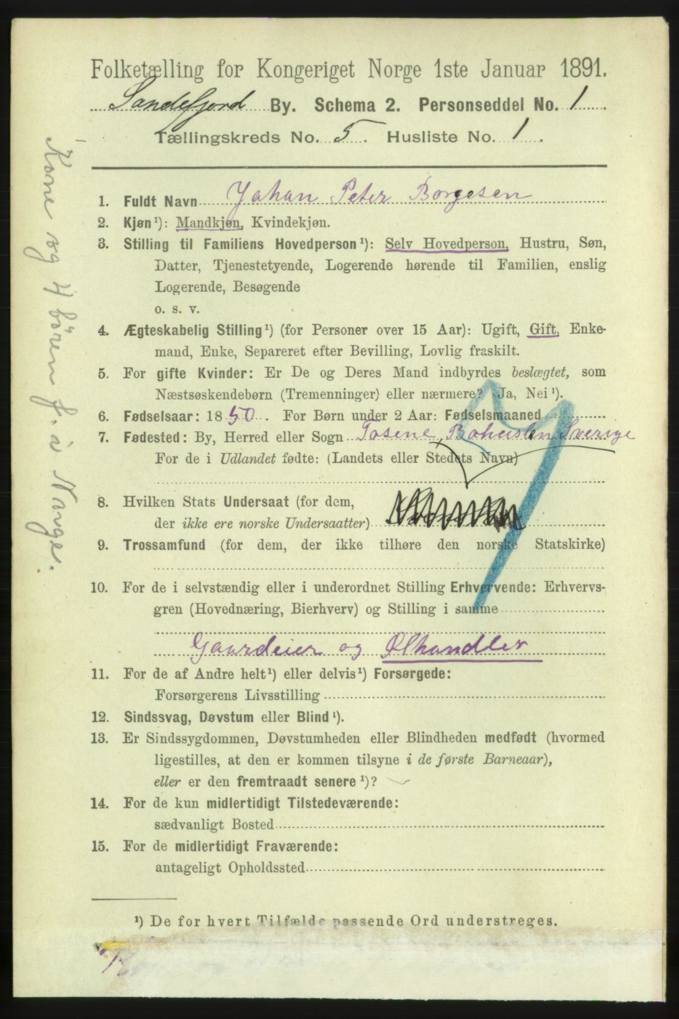 RA, 1891 census for 0706 Sandefjord, 1891, p. 1738