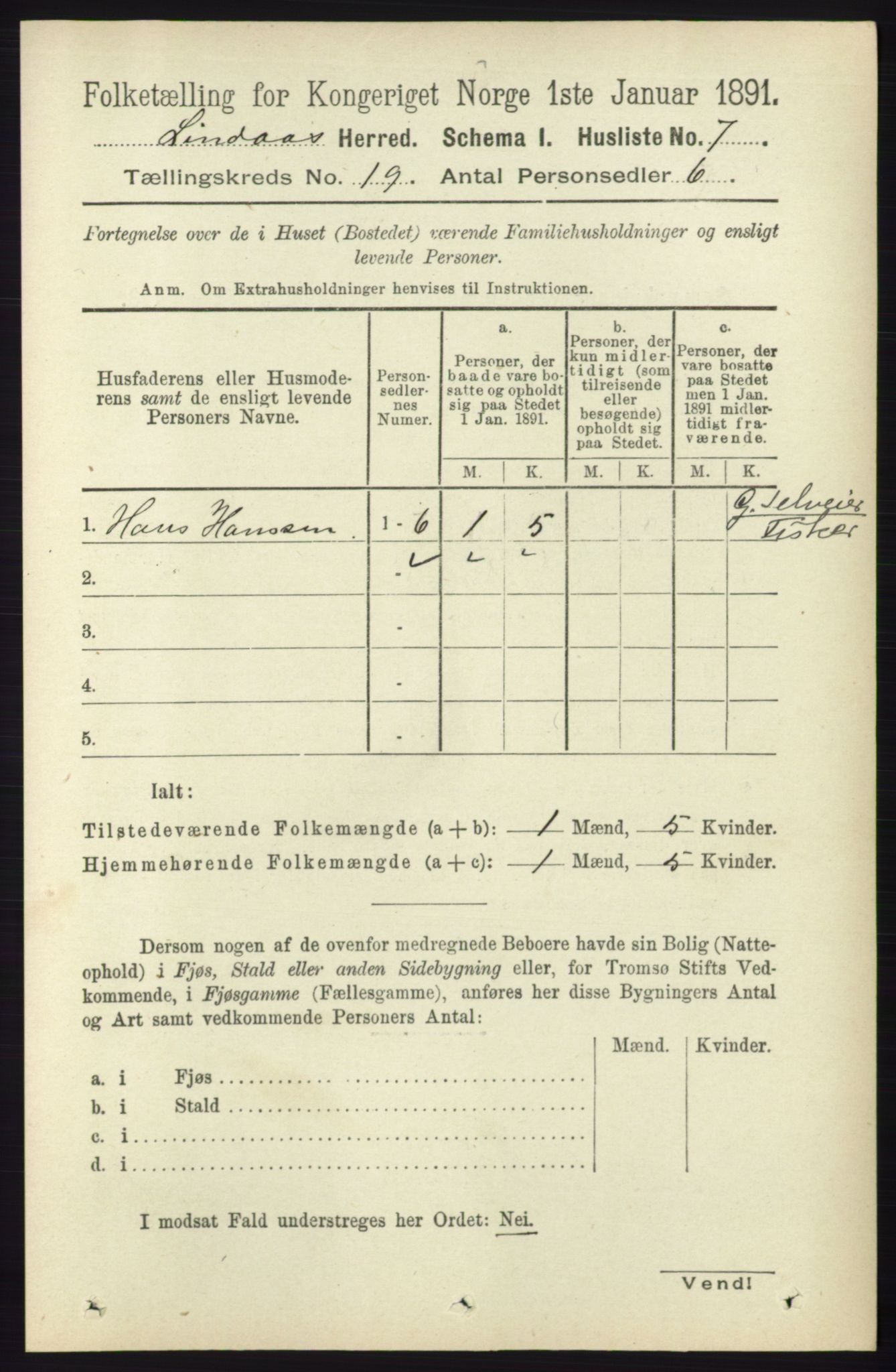 RA, 1891 census for 1263 Lindås, 1891, p. 6879