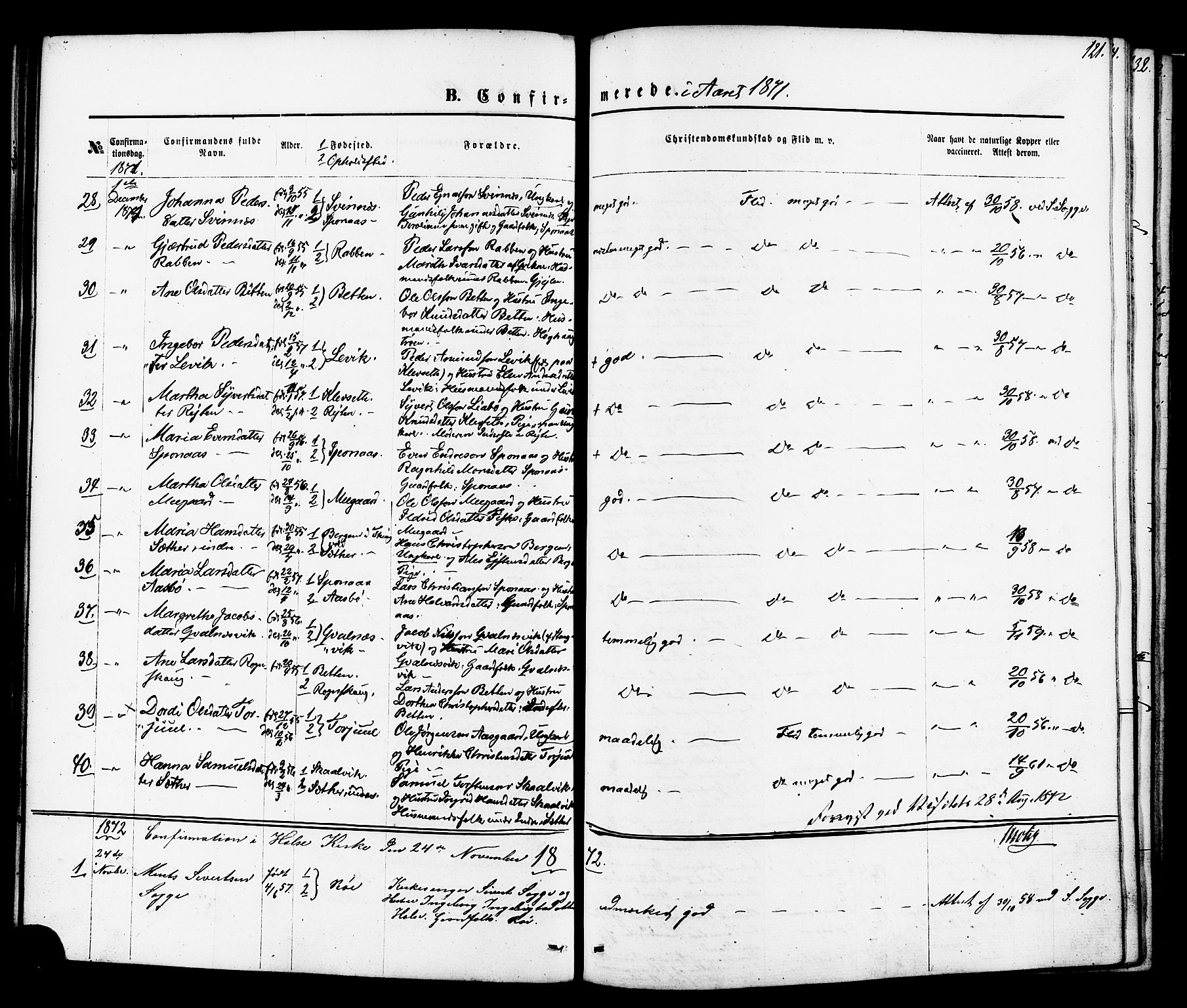 Ministerialprotokoller, klokkerbøker og fødselsregistre - Møre og Romsdal, AV/SAT-A-1454/576/L0884: Parish register (official) no. 576A02, 1865-1879, p. 121