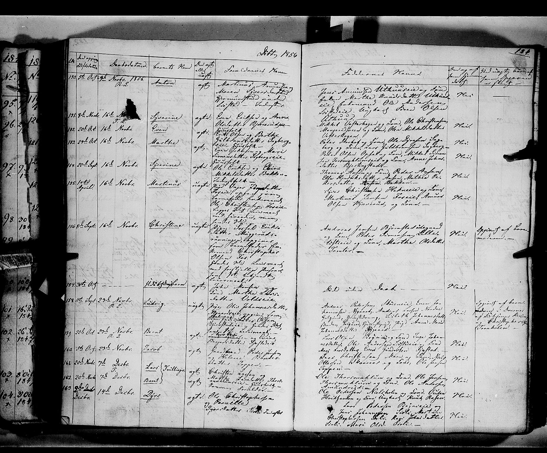 Romedal prestekontor, AV/SAH-PREST-004/K/L0004: Parish register (official) no. 4, 1847-1861, p. 184