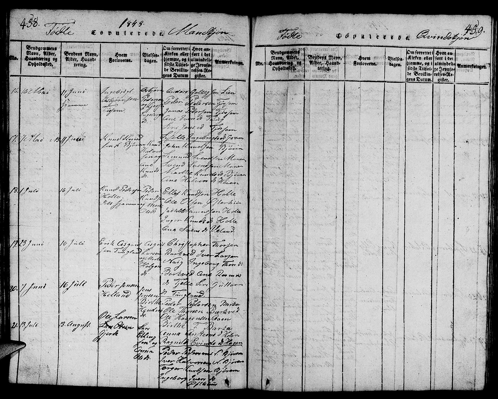 Strand sokneprestkontor, AV/SAST-A-101828/H/Ha/Hab/L0001: Parish register (copy) no. B 1, 1816-1854, p. 458-459