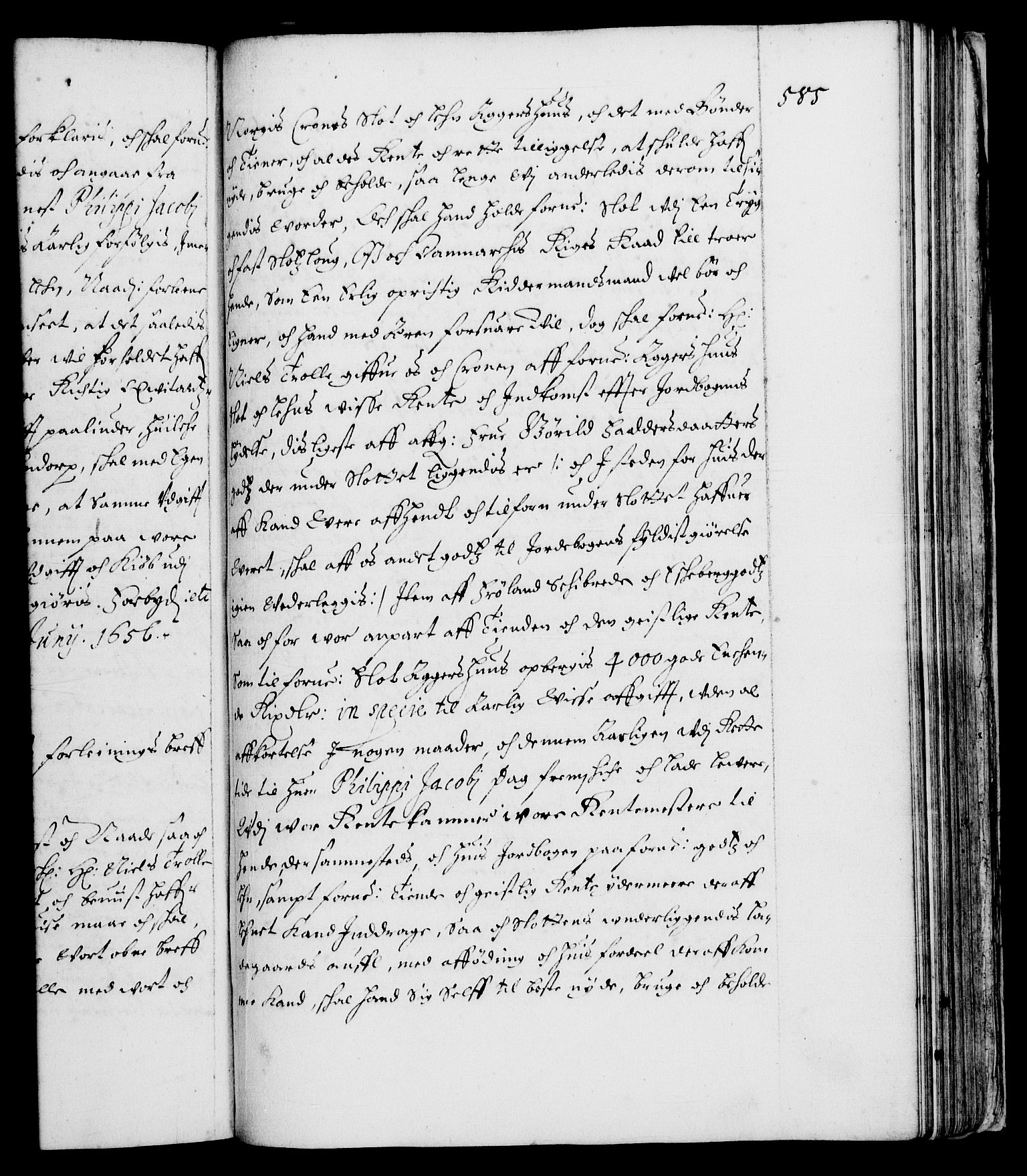 Danske Kanselli 1572-1799, AV/RA-EA-3023/F/Fc/Fca/Fcaa/L0008: Norske registre (mikrofilm), 1651-1656, p. 585a