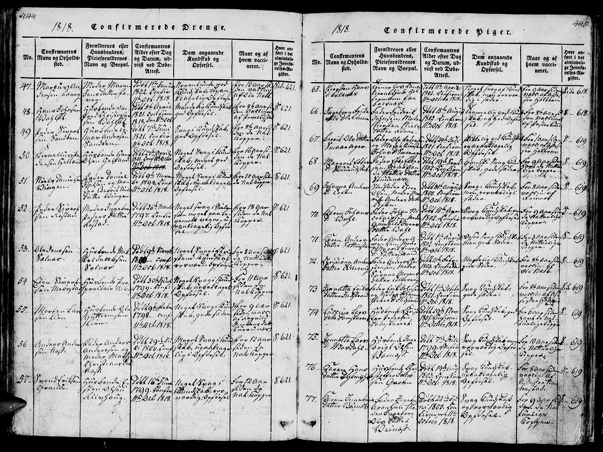 Ministerialprotokoller, klokkerbøker og fødselsregistre - Sør-Trøndelag, SAT/A-1456/659/L0744: Parish register (copy) no. 659C01, 1818-1825, p. 444-445