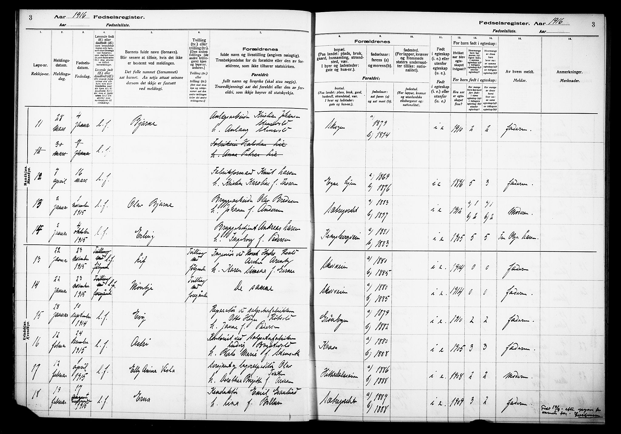 Notodden kirkebøker, AV/SAKO-A-290/J/Ja/L0001: Birth register no. 1, 1916-1924, p. 3