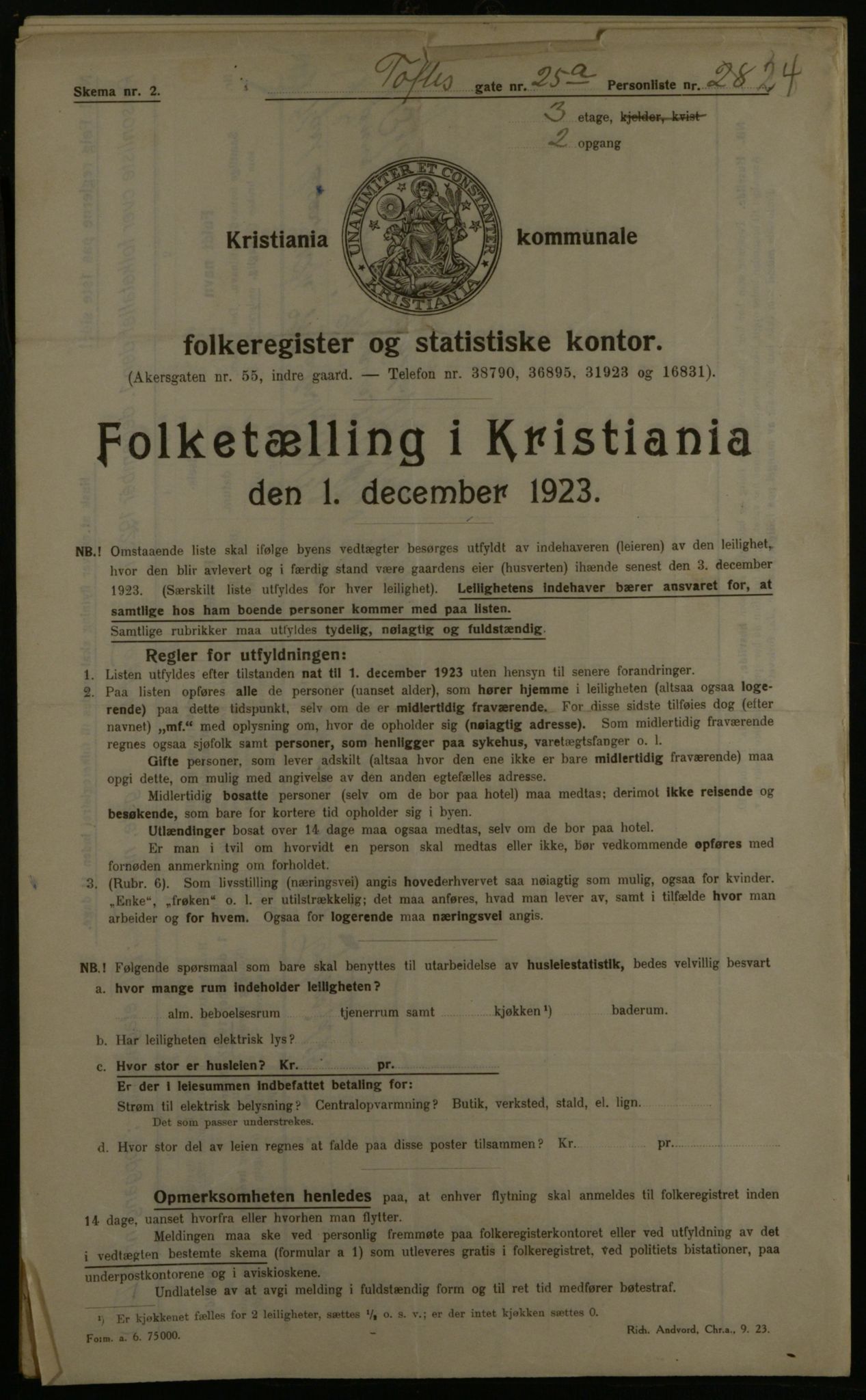 OBA, Municipal Census 1923 for Kristiania, 1923, p. 123614