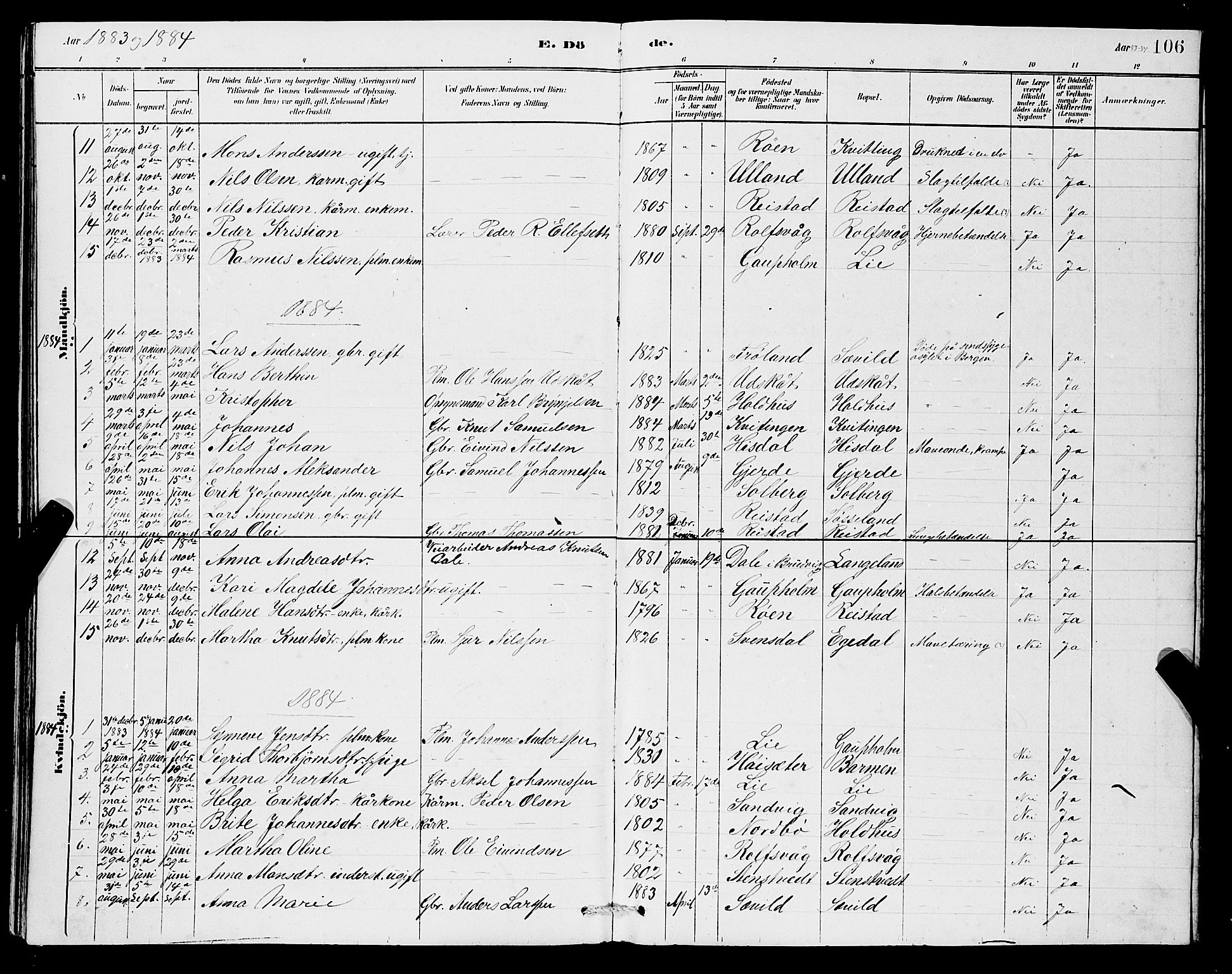 Samnanger Sokneprestembete, SAB/A-77501/H/Hab: Parish register (copy) no. A 2, 1879-1897, p. 106