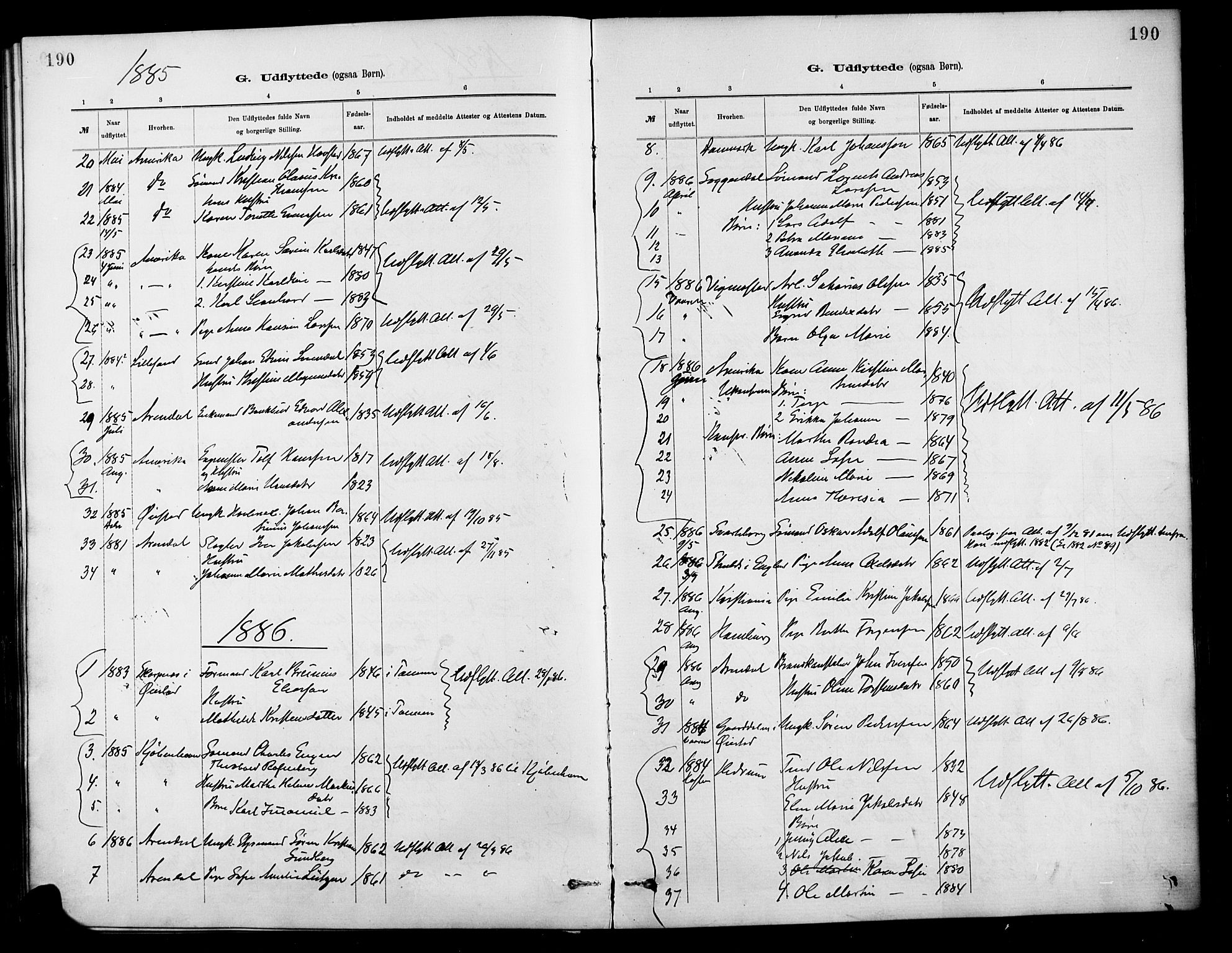 Barbu sokneprestkontor, AV/SAK-1111-0003/F/Fa/L0003: Parish register (official) no. A 3, 1883-1898, p. 190