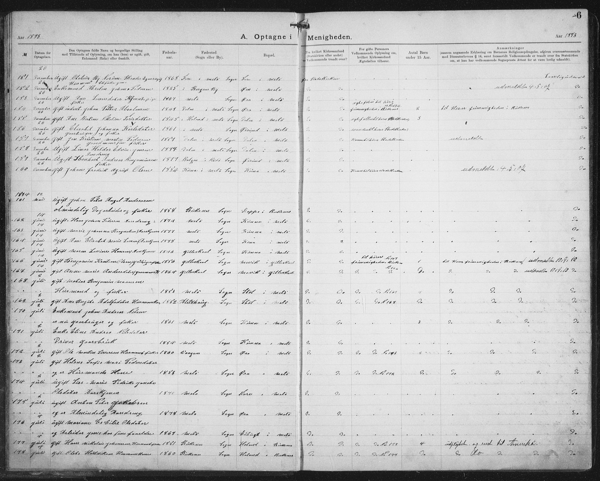 Ministerialprotokoller, klokkerbøker og fødselsregistre - Nordland, AV/SAT-A-1459/881/L1174: Dissenter register no. 881D01, 1891-1933, p. 6