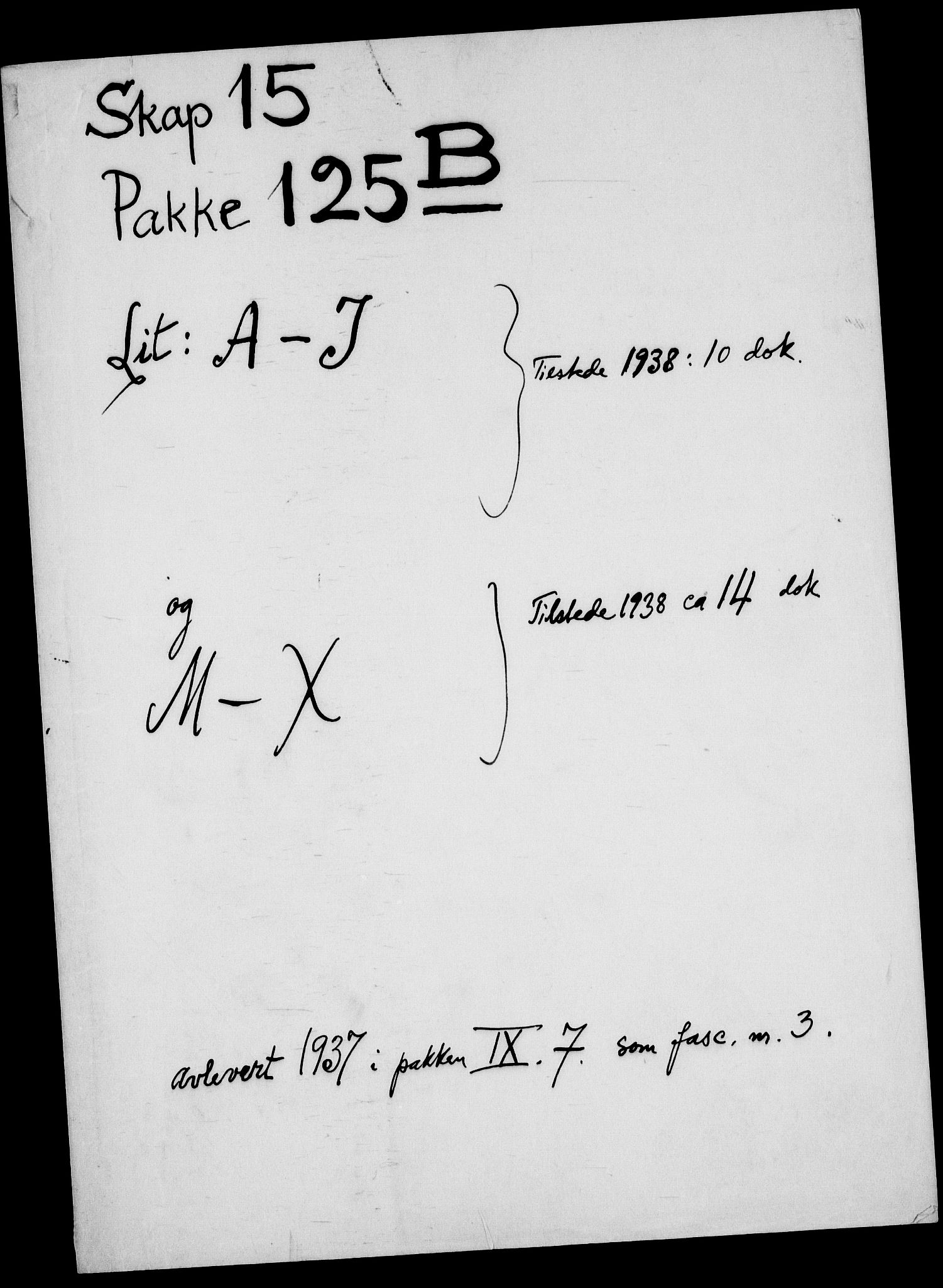 Danske Kanselli, Skapsaker, AV/RA-EA-4061/F/L0079/0001: Skap 15, pakke 125B / Skap 15, pakke 125B, litra A-J, 1599-1640, p. 2