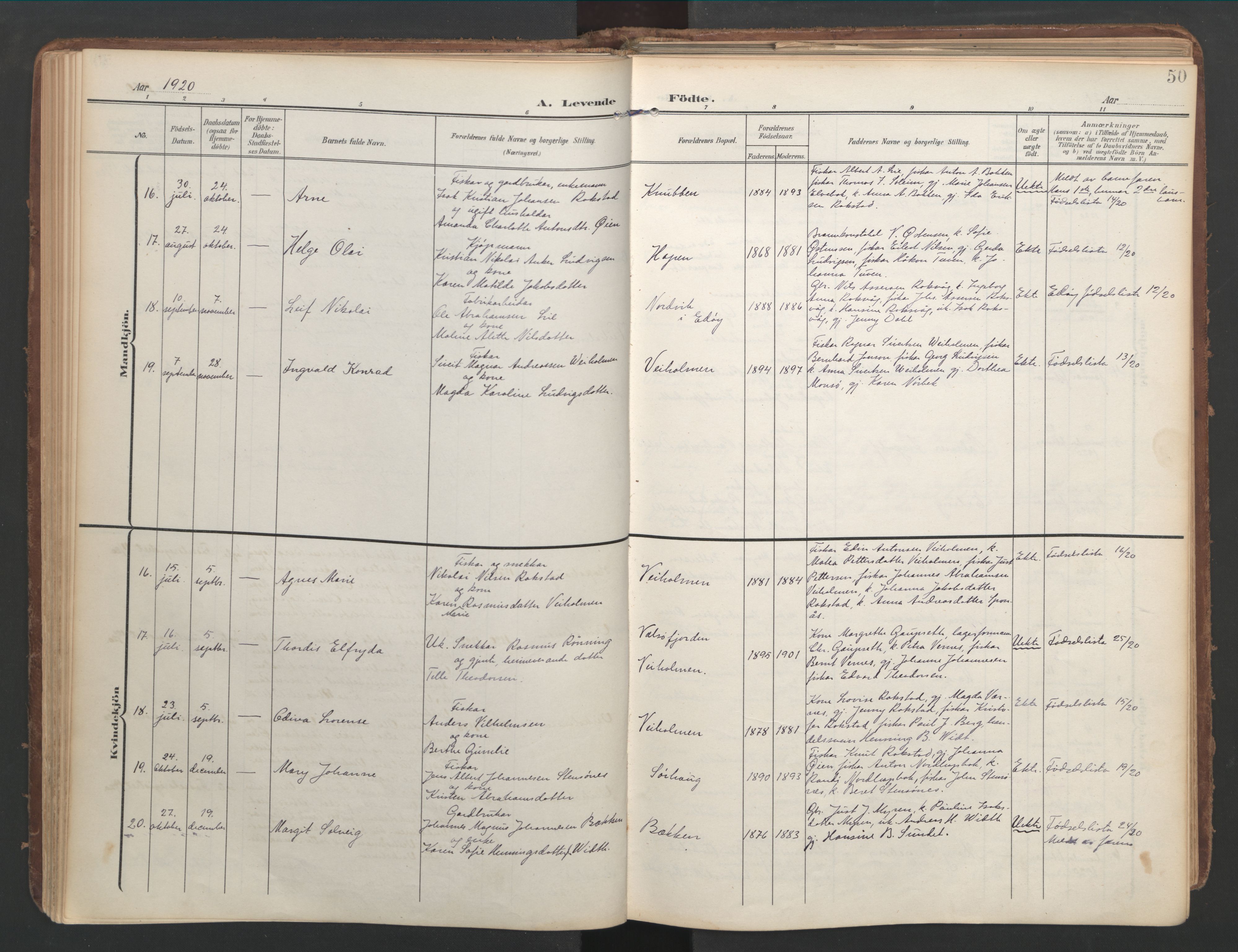 Ministerialprotokoller, klokkerbøker og fødselsregistre - Møre og Romsdal, AV/SAT-A-1454/583/L0955: Parish register (official) no. 583A02, 1907-1926, p. 50