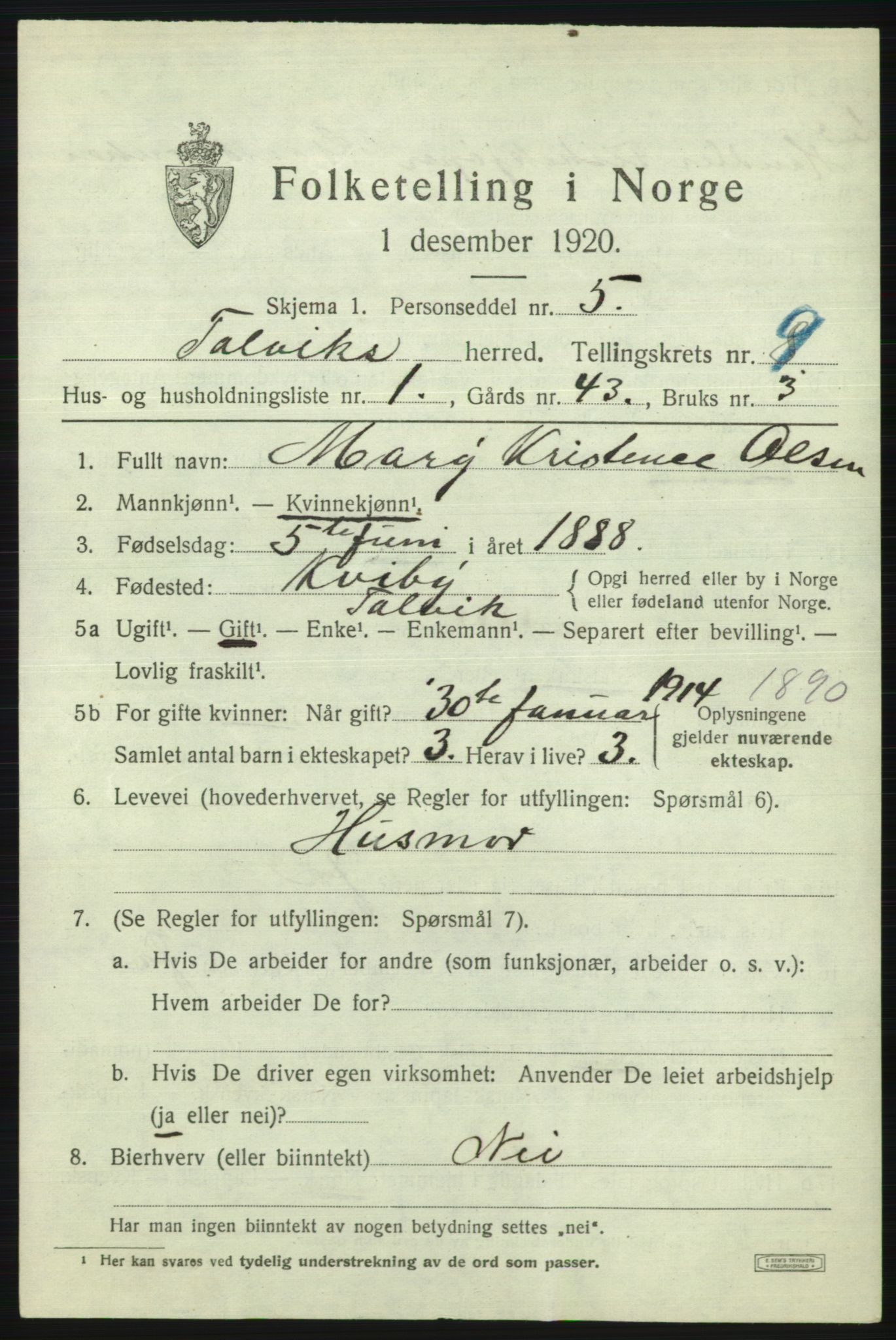 SATØ, 1920 census for Talvik, 1920, p. 5542