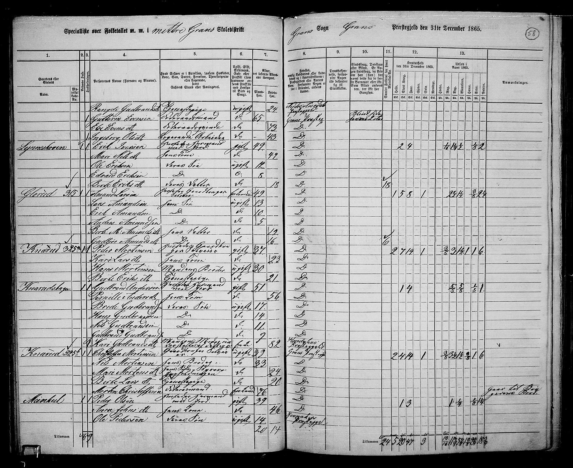 RA, 1865 census for Gran, 1865, p. 51