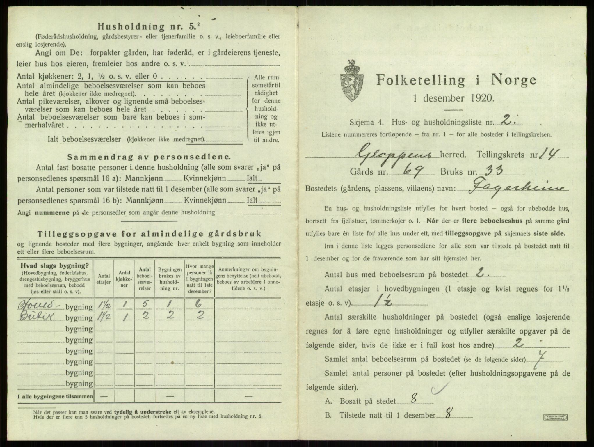 SAB, 1920 census for Gloppen, 1920, p. 916