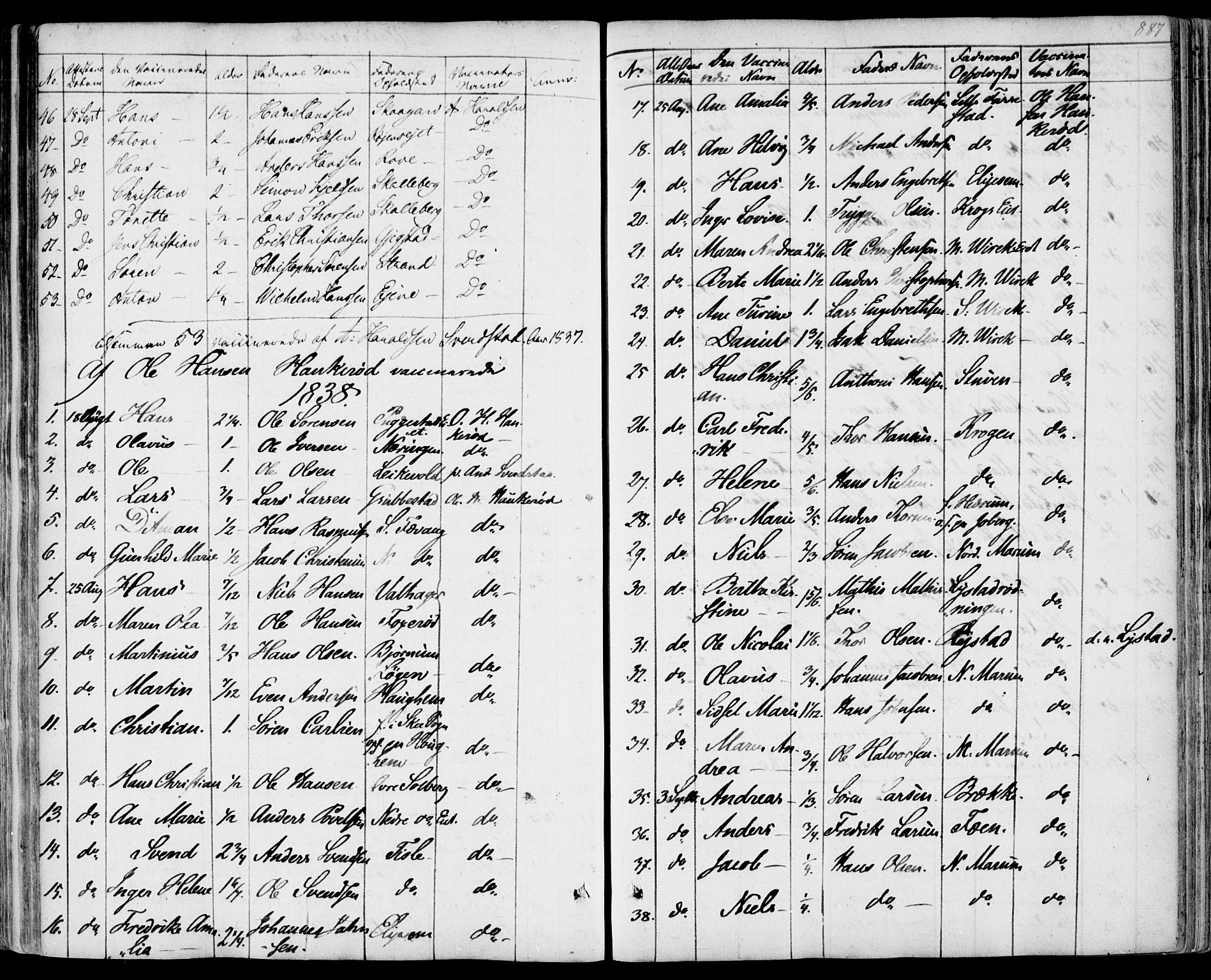 Sandar kirkebøker, AV/SAKO-A-243/F/Fa/L0005: Parish register (official) no. 5, 1832-1847, p. 886-887