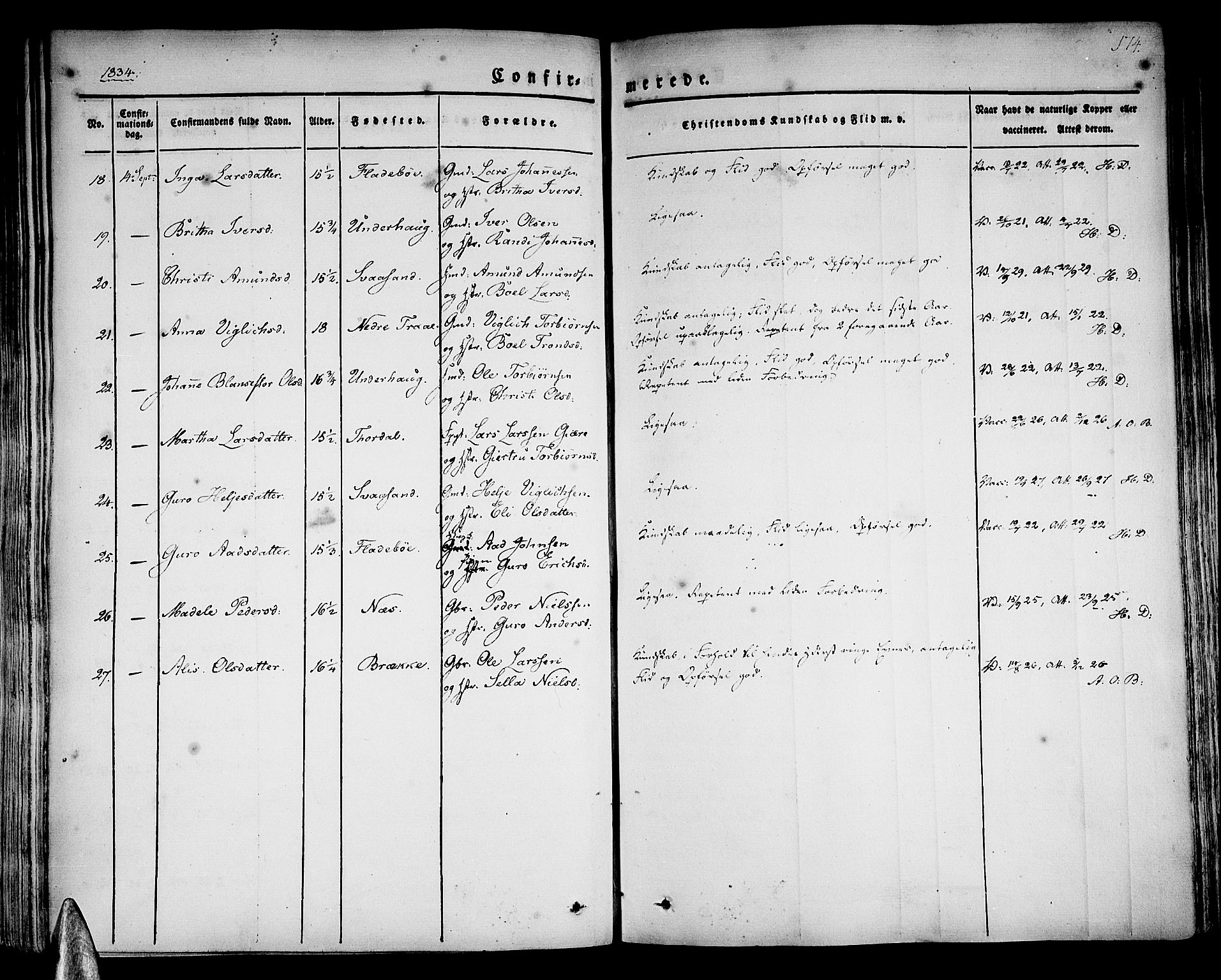 Strandebarm sokneprestembete, AV/SAB-A-78401/H/Haa: Parish register (official) no. A 6, 1826-1843, p. 174