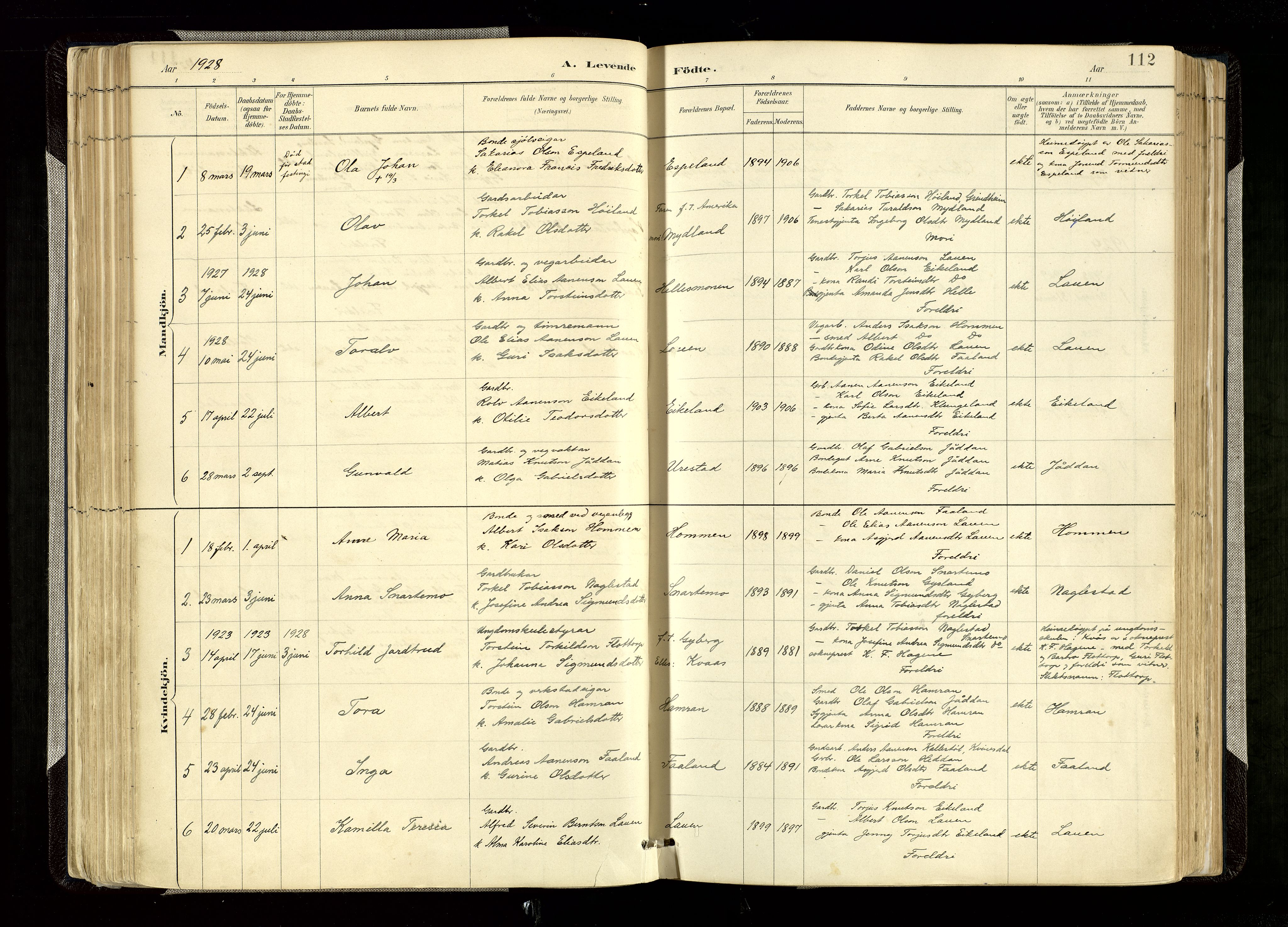 Hægebostad sokneprestkontor, AV/SAK-1111-0024/F/Fa/Faa/L0006: Parish register (official) no. A 6, 1887-1929, p. 112