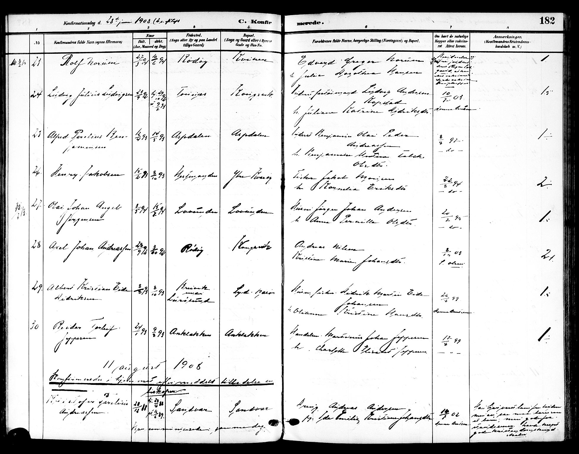 Ministerialprotokoller, klokkerbøker og fødselsregistre - Nordland, AV/SAT-A-1459/839/L0569: Parish register (official) no. 839A06, 1903-1922, p. 182