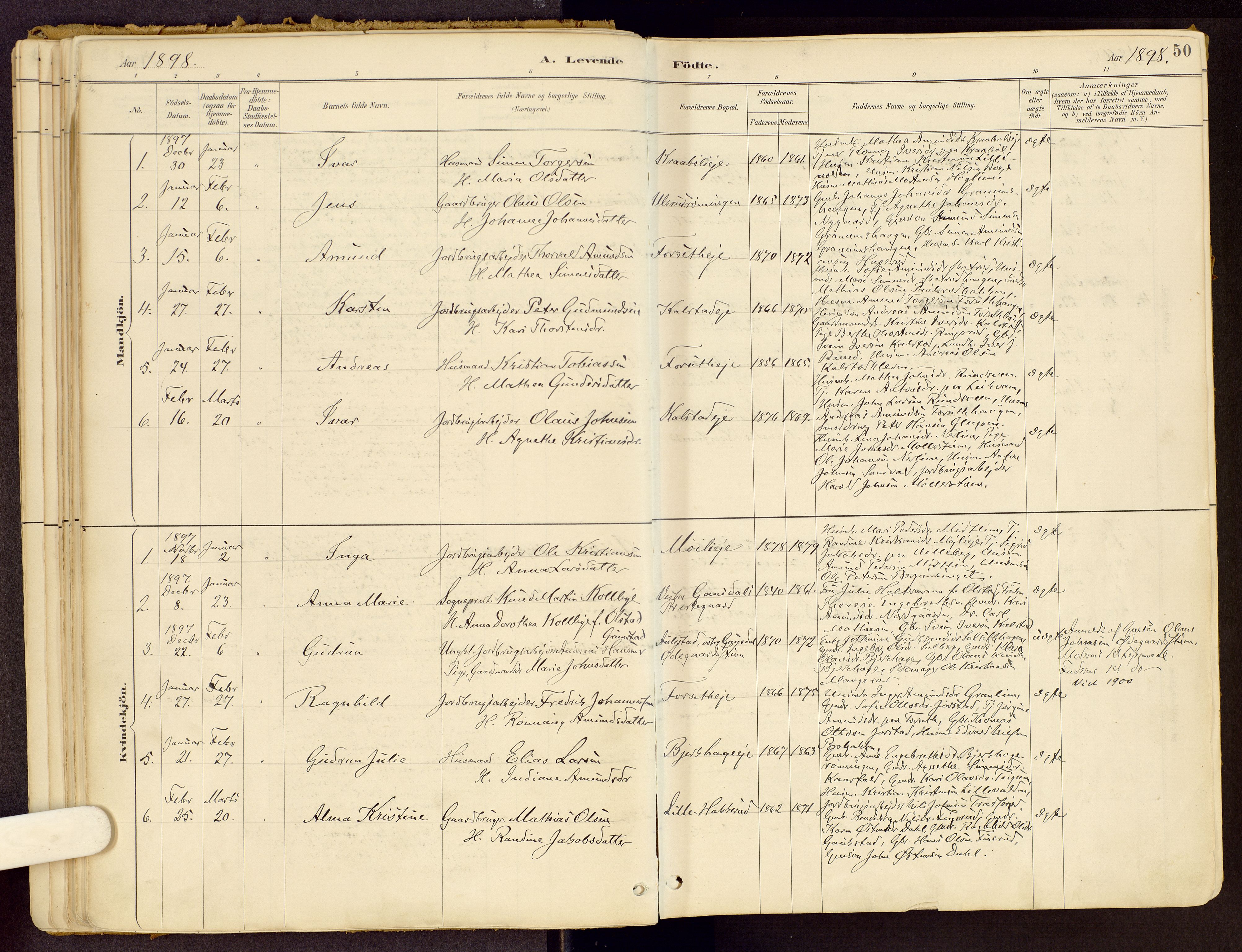 Vestre Gausdal prestekontor, SAH/PREST-094/H/Ha/Haa/L0001: Parish register (official) no. 1, 1887-1914, p. 50