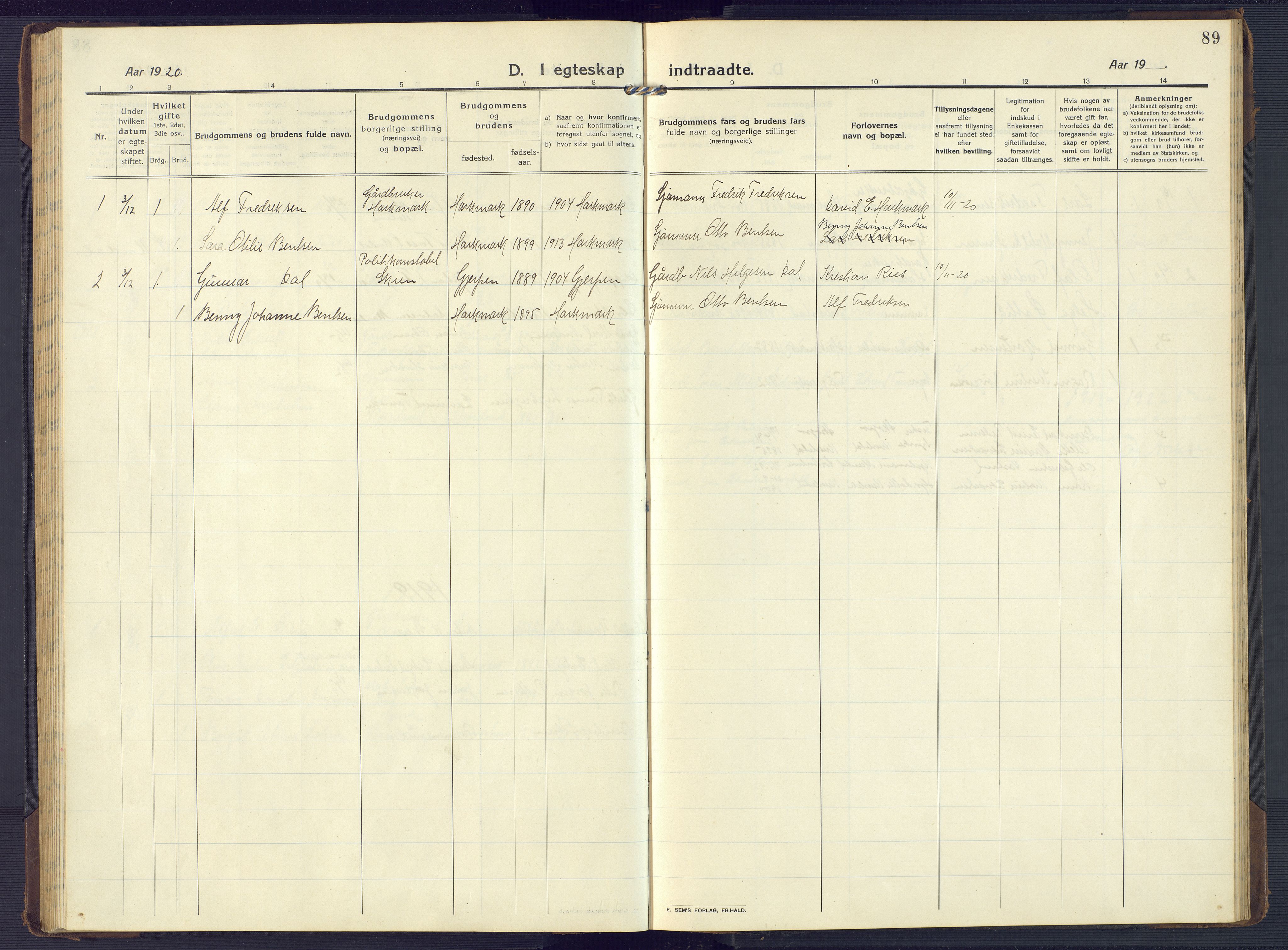 Mandal sokneprestkontor, SAK/1111-0030/F/Fb/Fbb/L0005: Parish register (copy) no. B 5, 1913-1957, p. 89
