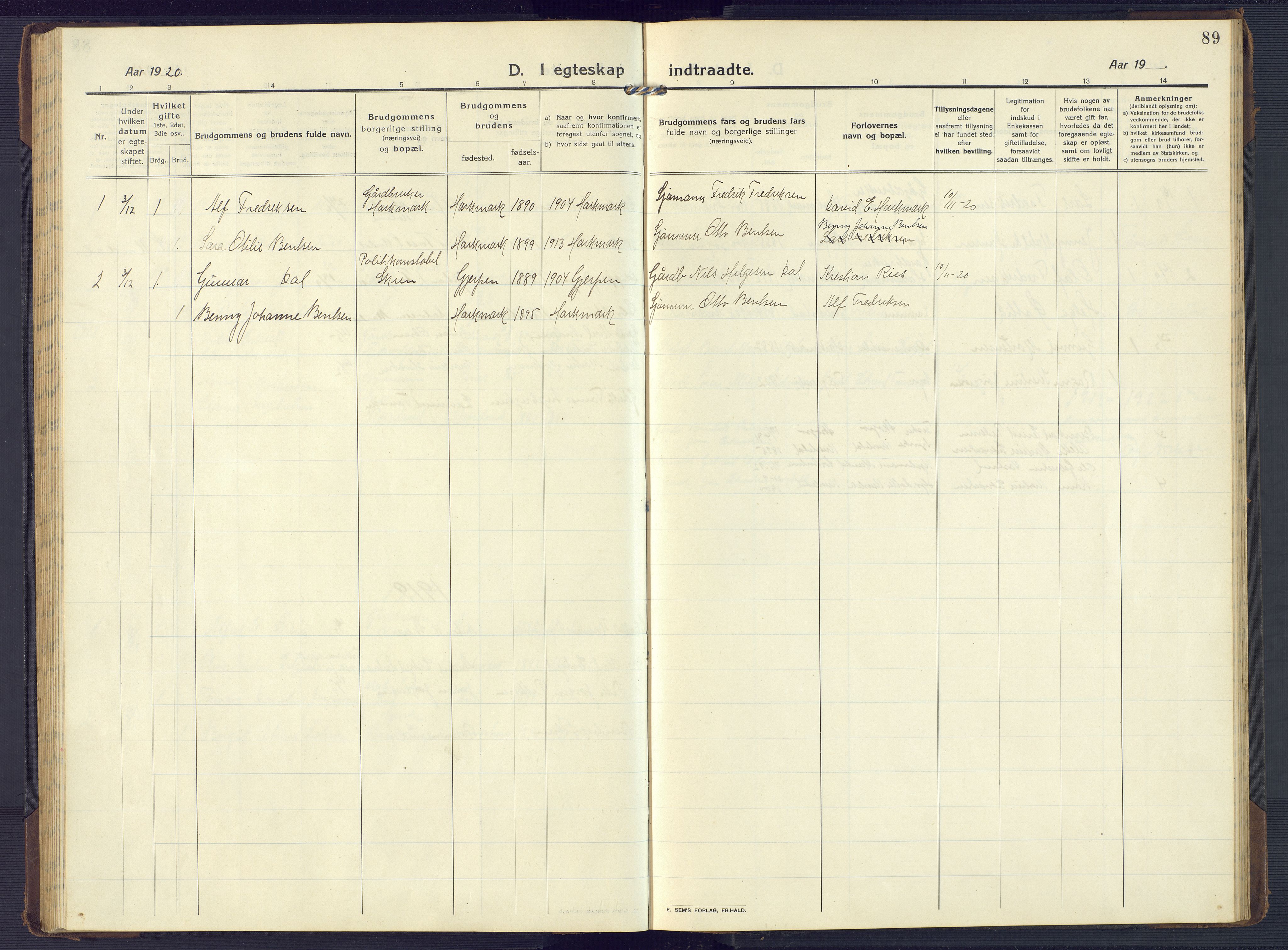 Mandal sokneprestkontor, AV/SAK-1111-0030/F/Fb/Fbb/L0005: Parish register (copy) no. B 5, 1913-1957, p. 89