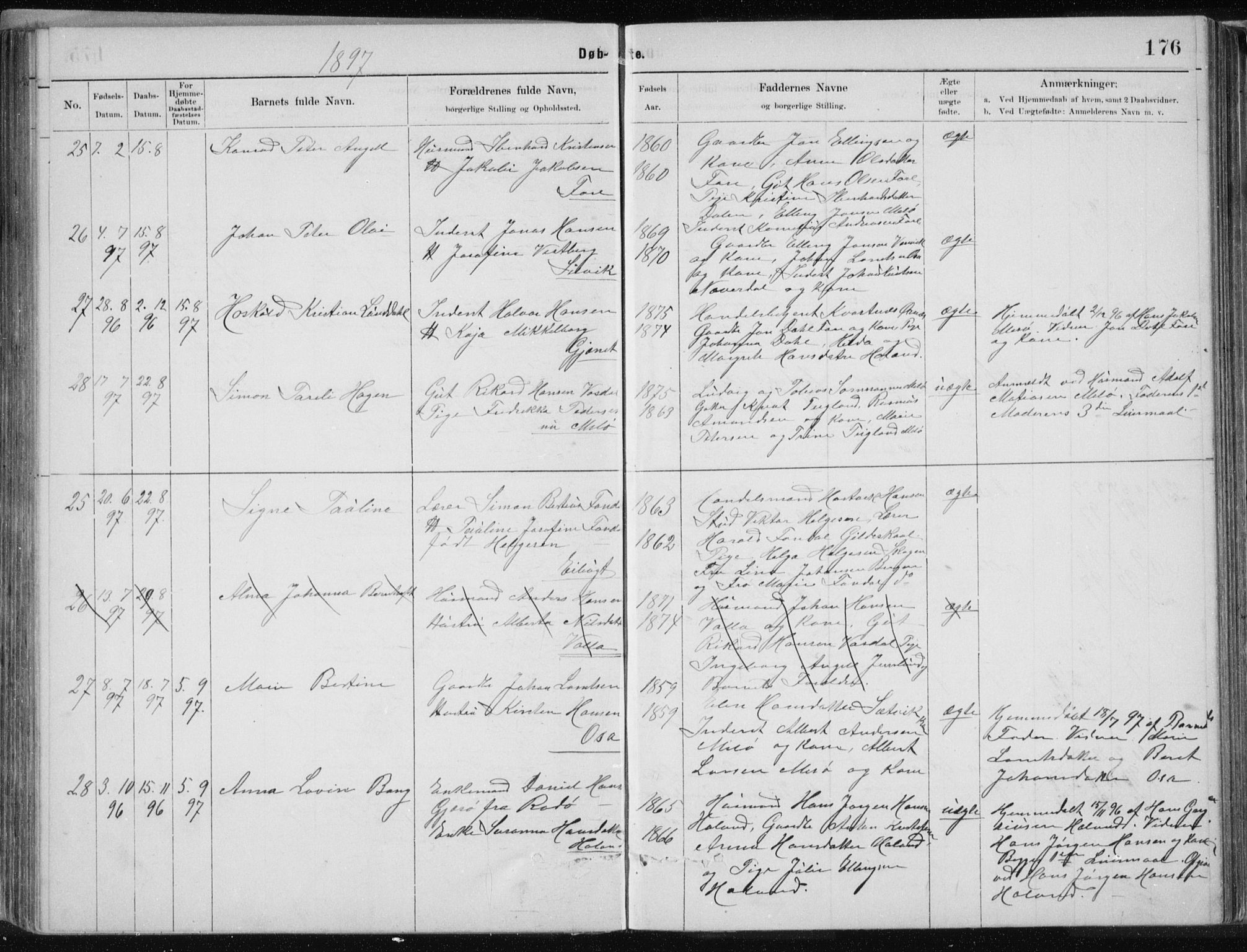 Ministerialprotokoller, klokkerbøker og fødselsregistre - Nordland, AV/SAT-A-1459/843/L0636: Parish register (copy) no. 843C05, 1884-1909, p. 176