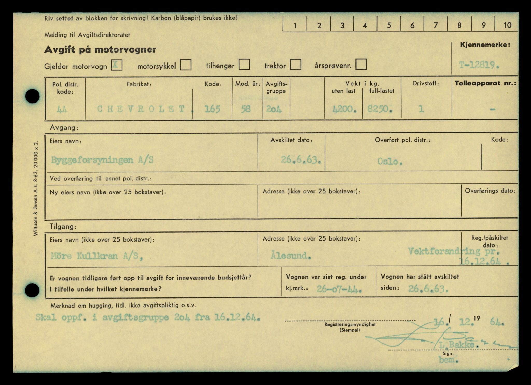 Møre og Romsdal vegkontor - Ålesund trafikkstasjon, AV/SAT-A-4099/F/Fe/L0035: Registreringskort for kjøretøy T 12653 - T 12829, 1927-1998, p. 3214