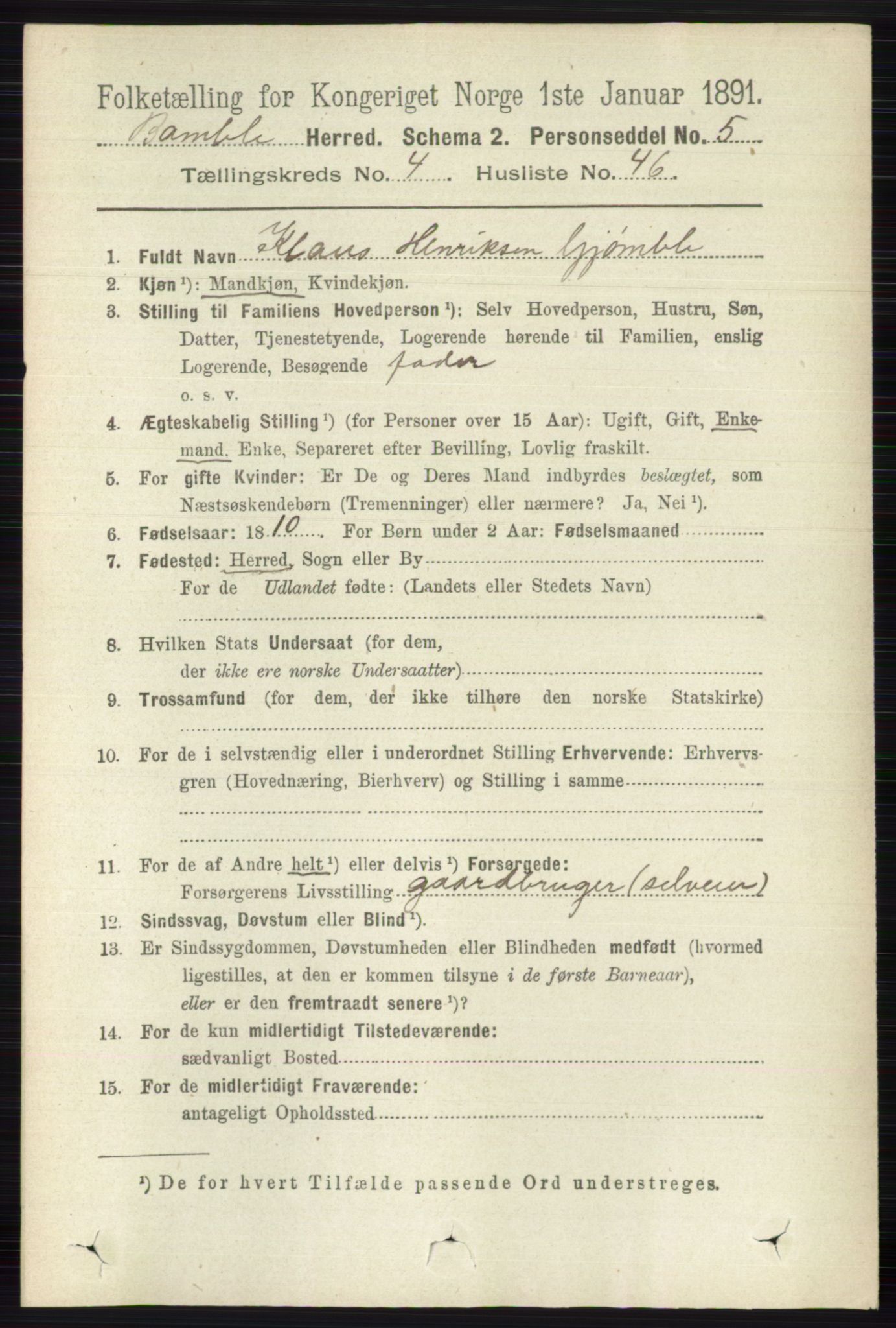 RA, 1891 census for 0814 Bamble, 1891, p. 2012