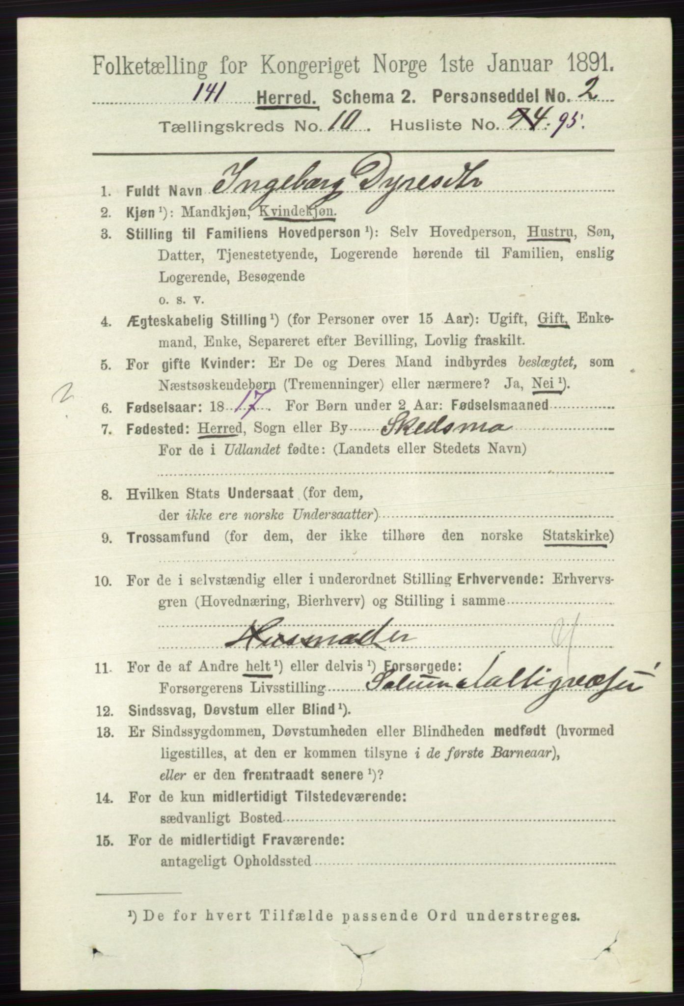 RA, 1891 census for 0818 Solum, 1891, p. 5230