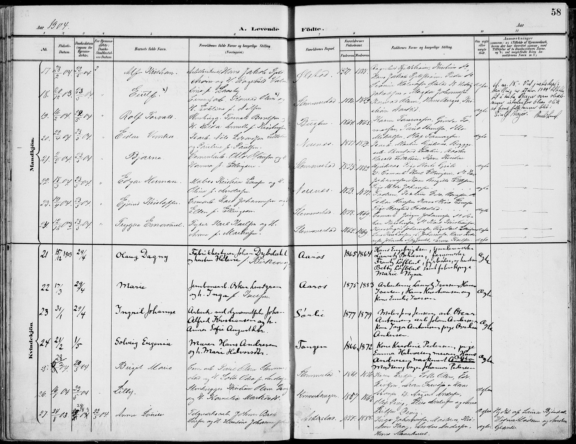 Røyken kirkebøker, AV/SAKO-A-241/F/Fa/L0009: Parish register (official) no. 9, 1898-1911, p. 58